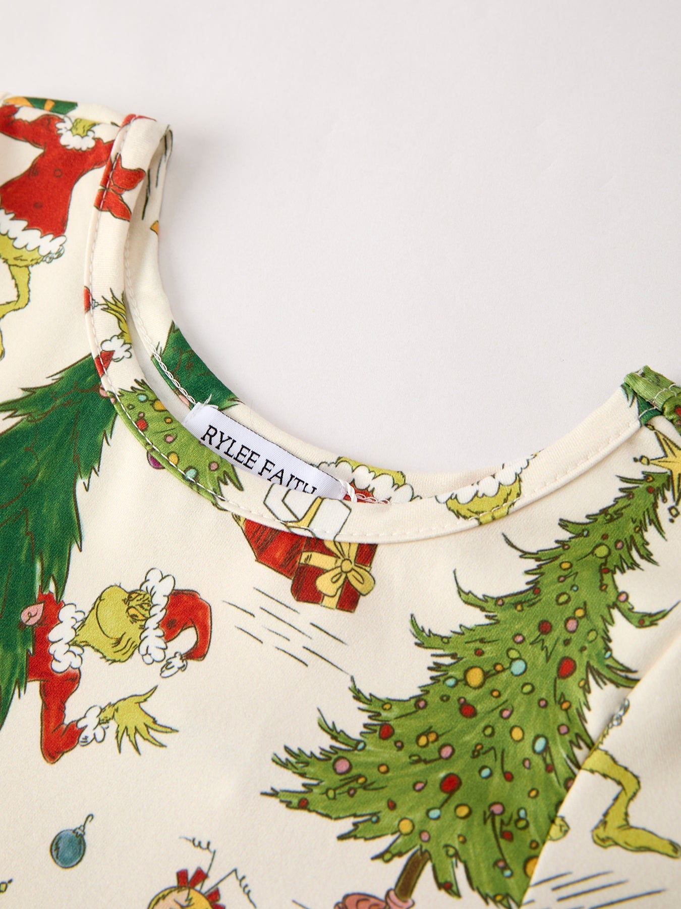 Winter Christmas Tree Character Print  Green Girls Dress