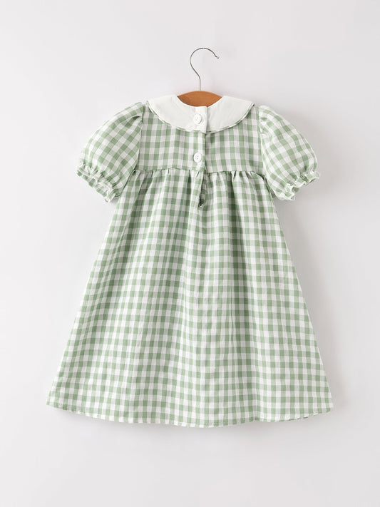 Fall Halloween & Thanksgiving Pumpkin Applique Plaid Green Girls Dress