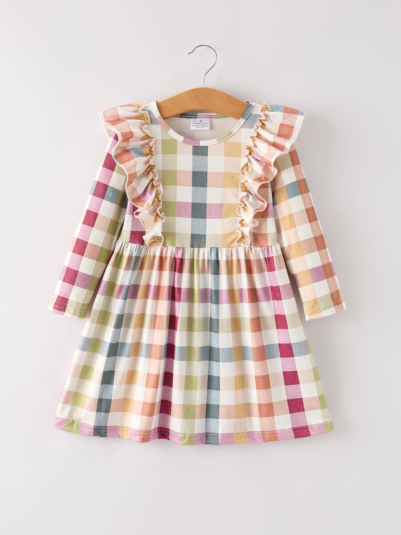 Fall Thanksgiving Plaid Long Sleeve Girls Dress