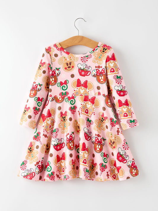 Christmas Character Sweet Gingerbread and Candy Print Girls Dress