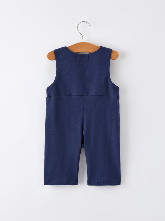Christmas Holiday Celebration Baby Boys Romper: Navy with Santa Sleigh