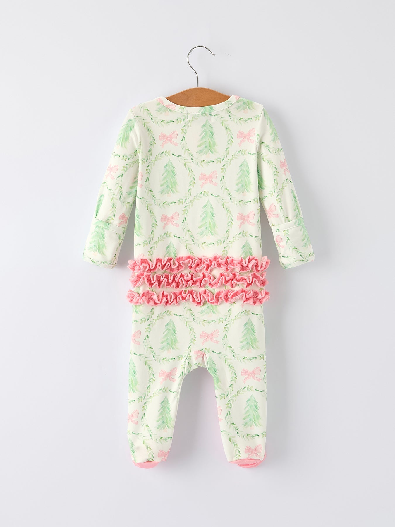 PREORDER Christmas Tree Wreath Print Long Sleeve Zip Baby Girls Romper