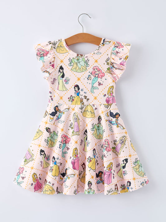 Summer Pattern Ruffle Sleeve Girls Dress.