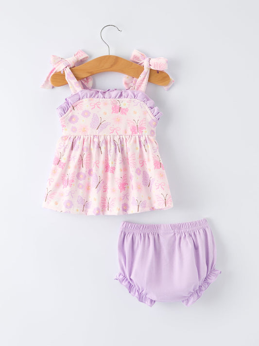 Butterfly Embroidery Smocking Bow Baby Girls Bloomers Set.