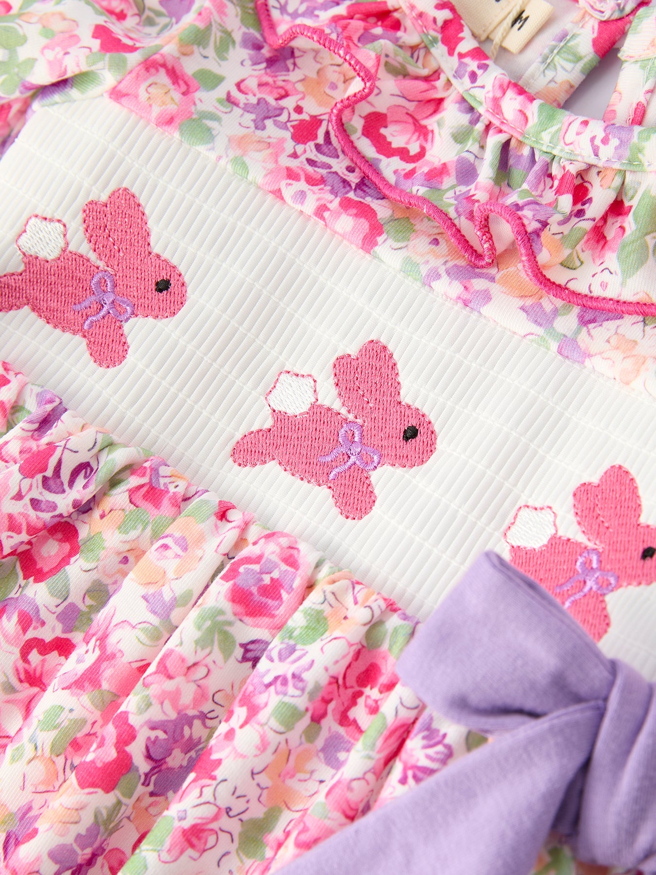 PREORDER- Easter Colorful Floral Bunny Embroidery Bow Ruffle Girl Bloomer Set