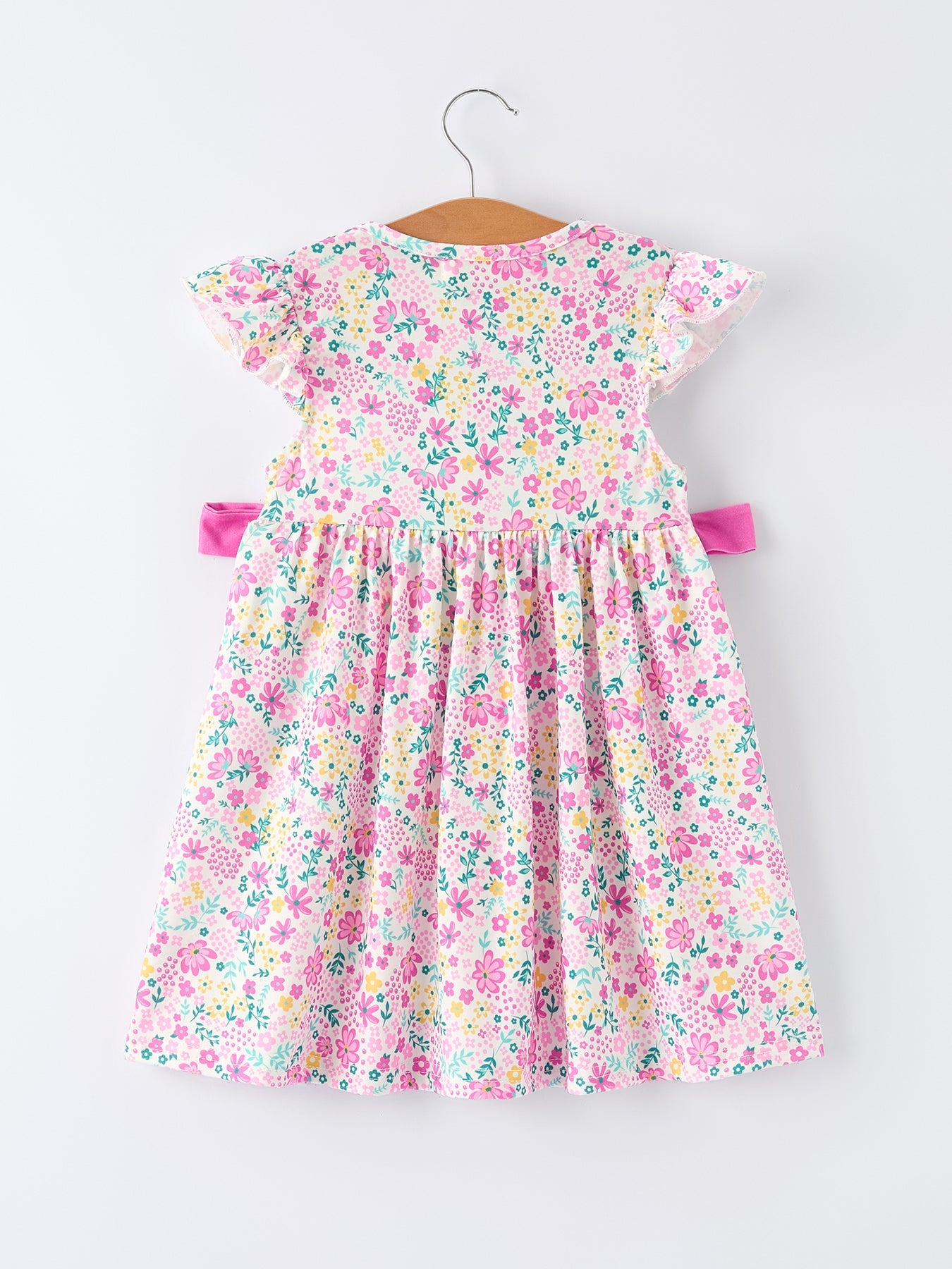 Easter Colorful Floral Bunny Bow Smocking Embroidery Girl Dress.