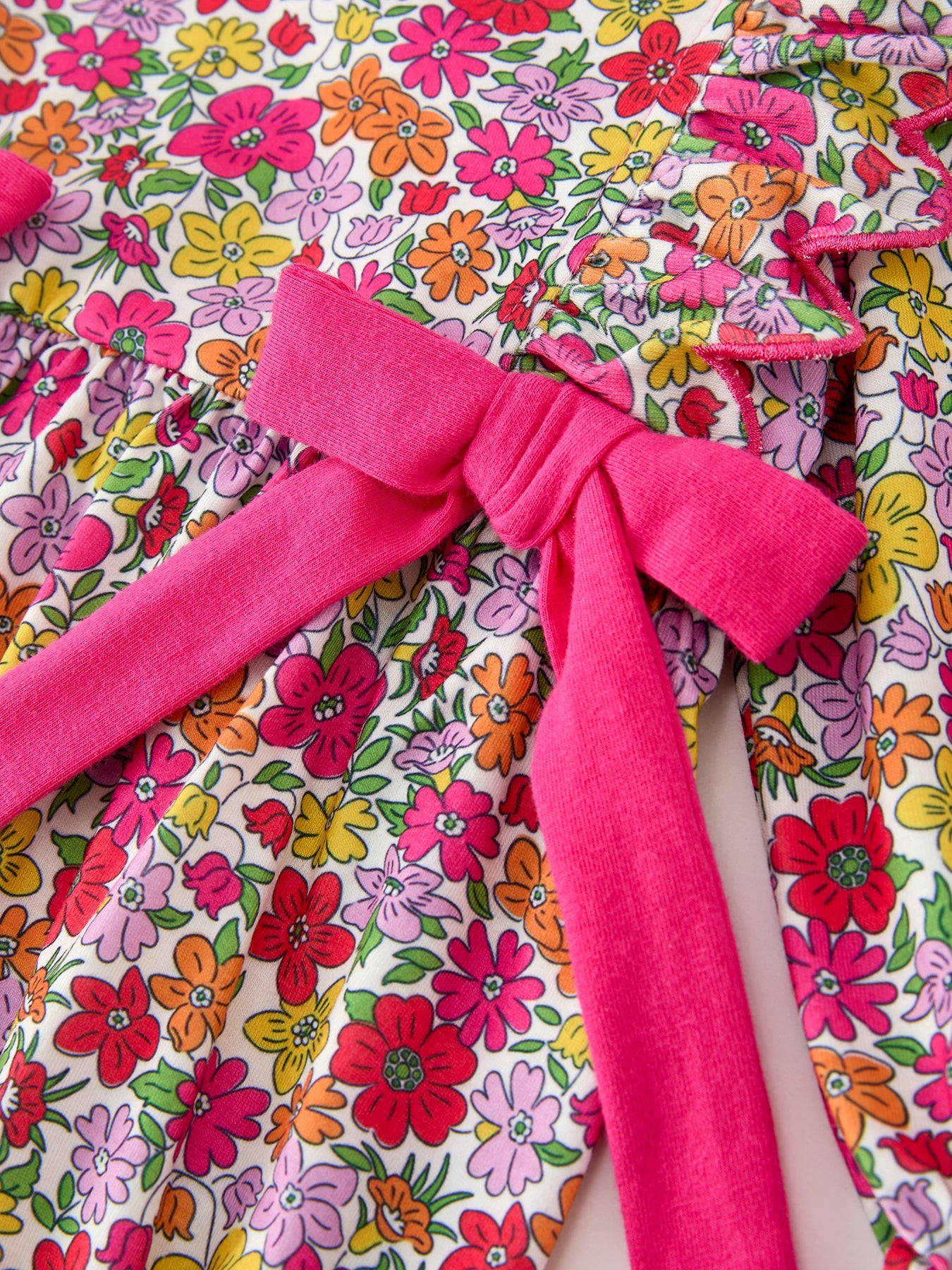 Hot Pink Bow Floral Girl Bubble Romper