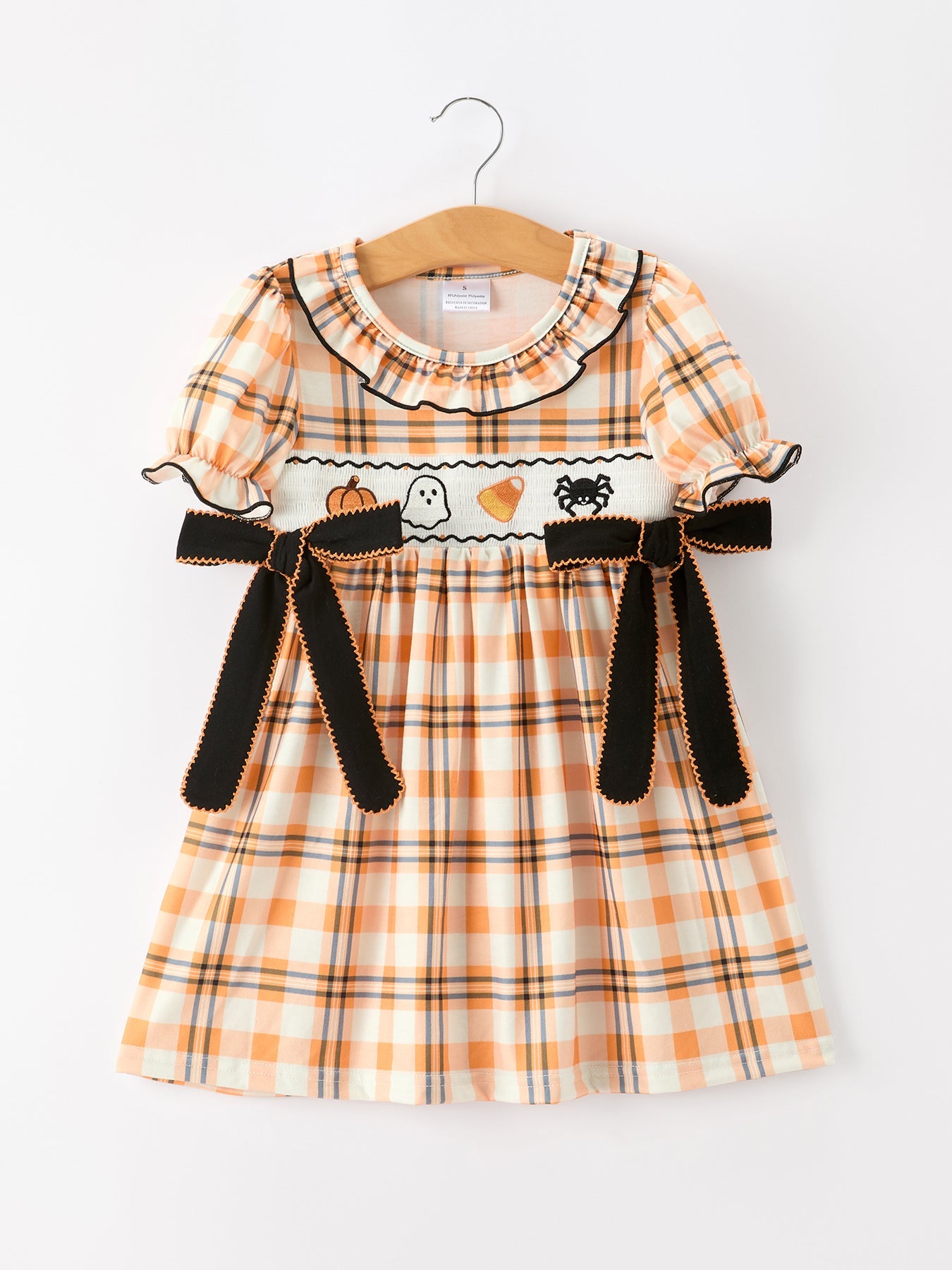 Halloween Plaid Smocked Girls Dress