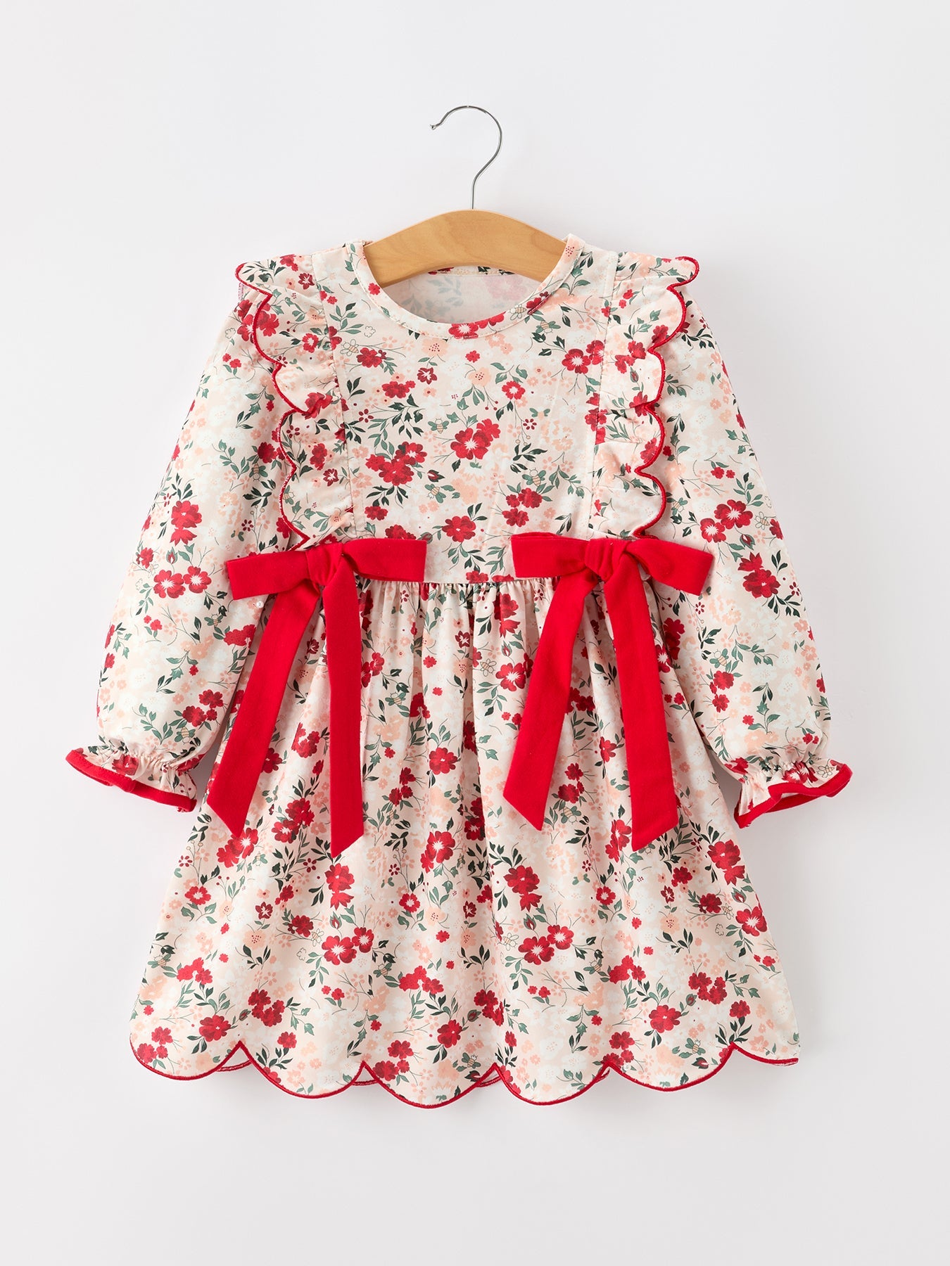 Fall Floral Bow Girls Twirl Dress