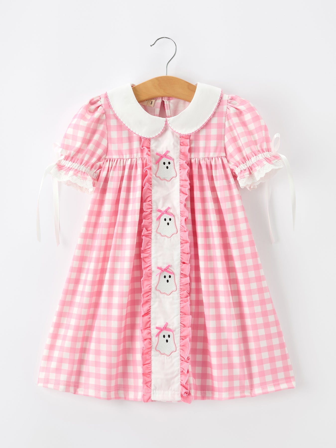 Halloween Ghost Embroidered Girls Dress Peter Pan Collar Bow