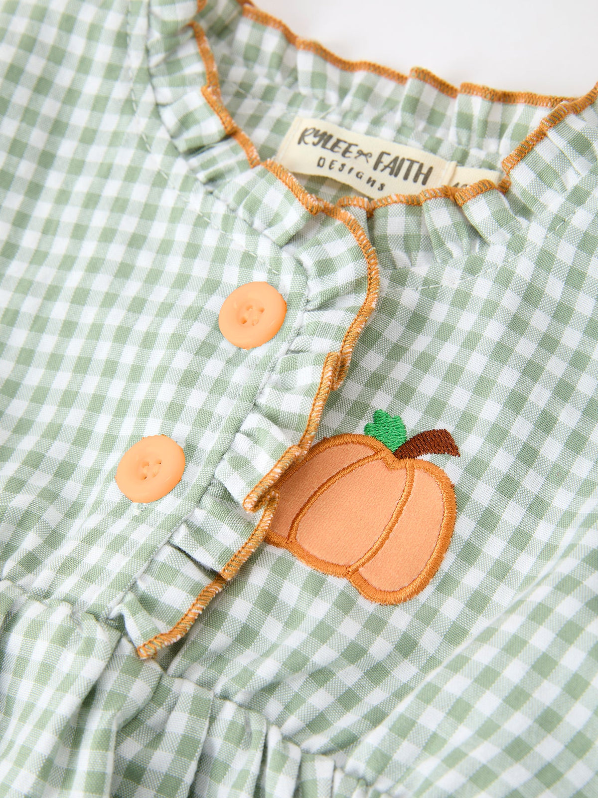 Fall Plaid Baby Girl Outfit Set Pumpkin Applique Ruffle Top Bloomer