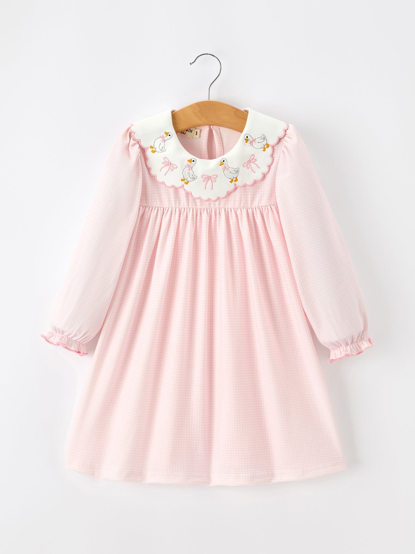 Pink Duck Embroidered Baby Girl Dress Peter Pan Collar Bow Dress