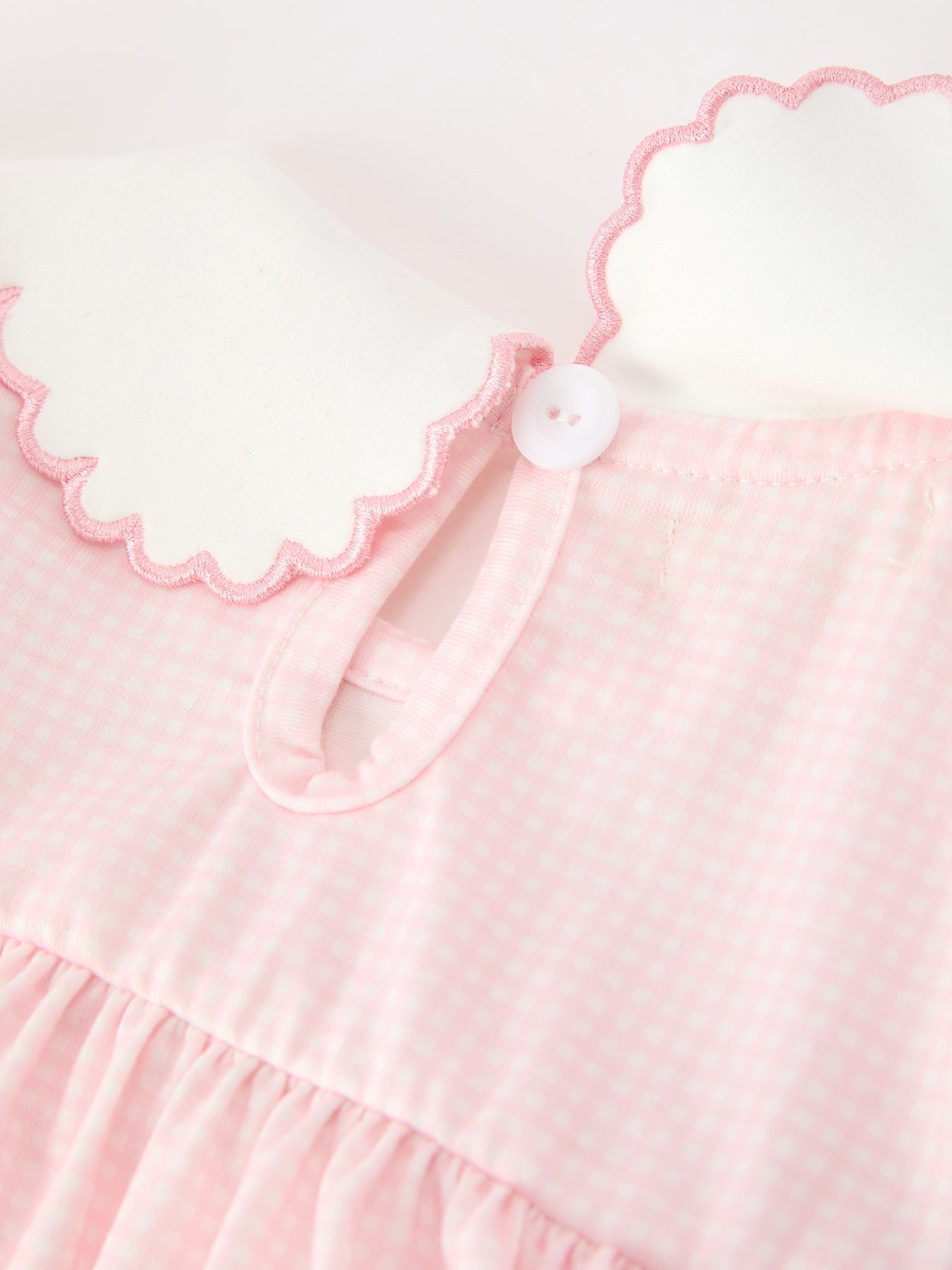 Pink Duck Embroidered Baby Girl Dress Peter Pan Collar Bow Dress