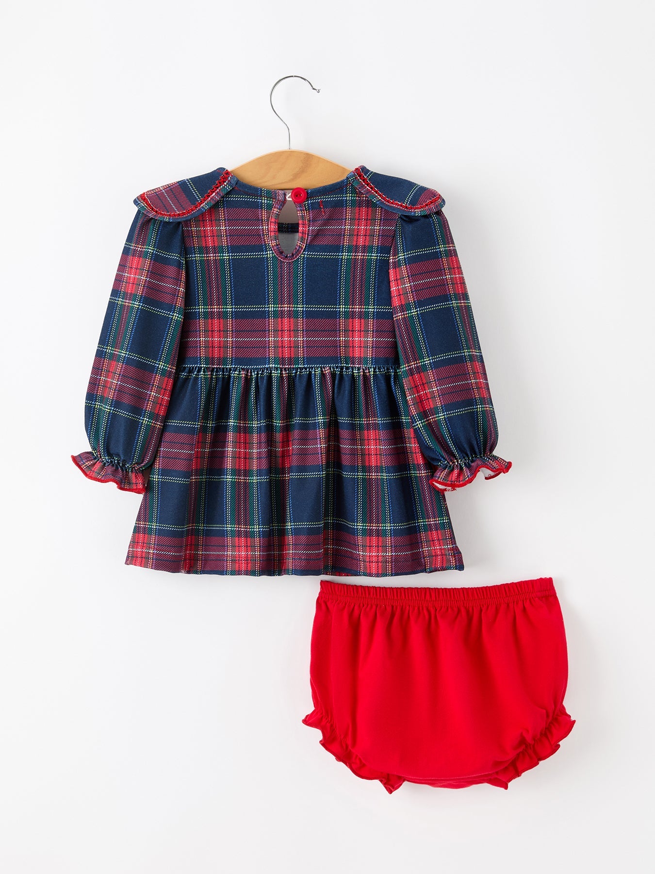 Fall Plaid Girl Set Petal Collar Puff Sleeve Bloomer