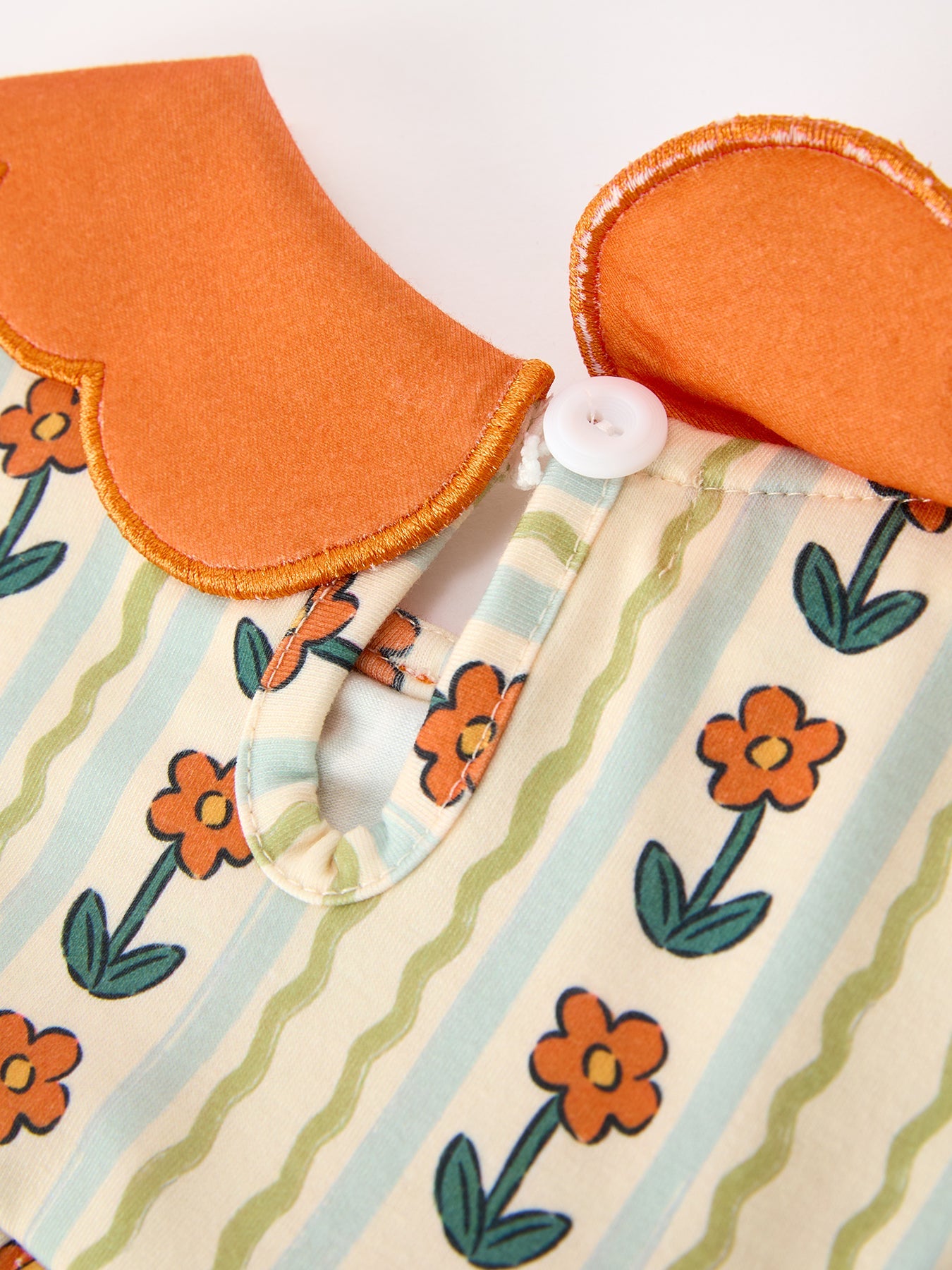 Fall Floral Stripe Girls Dress Petals Collar Smocked Puff Sleeve