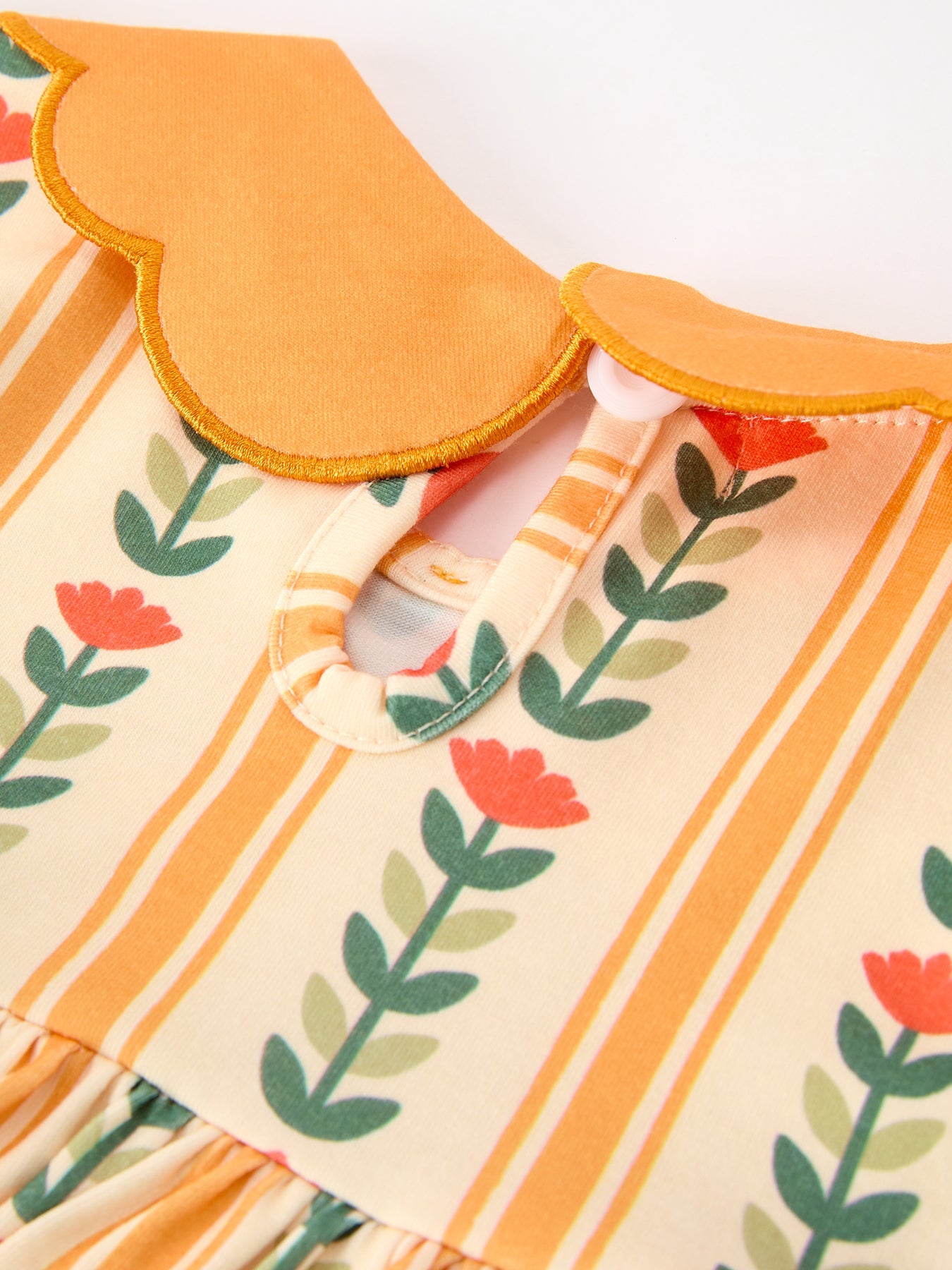 Fall Floral Stripe Girls Dress Petals Collar Smocked