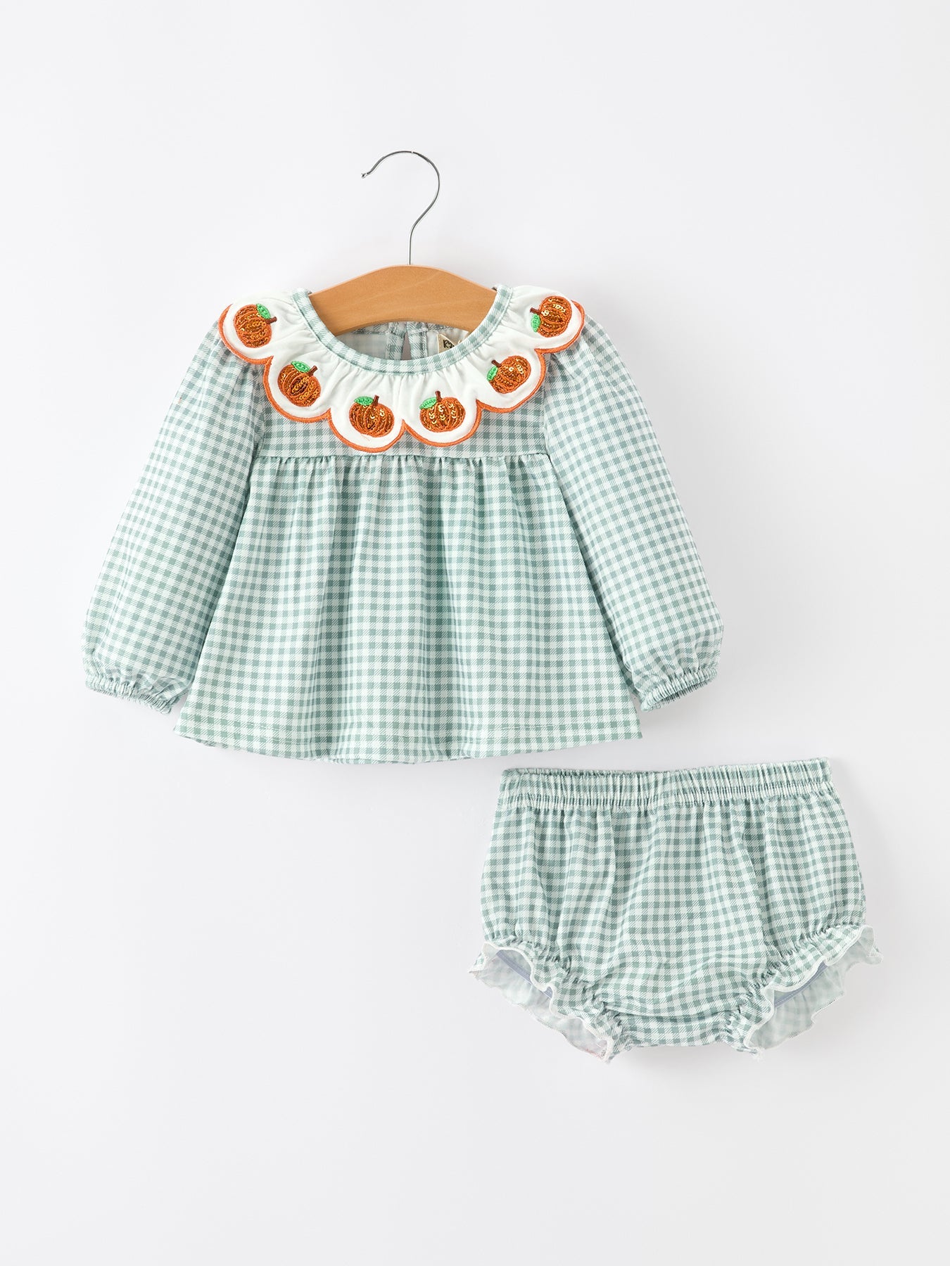 Halloween Thanksgiving Embroidered Pumpkin Girls Bloomer Set