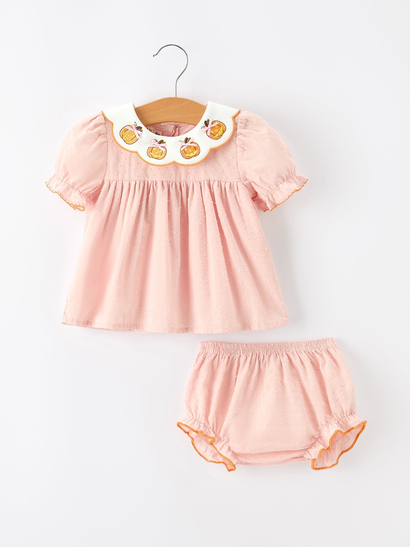 Halloween Pumpkin Embroidered Girls Bloomer Set