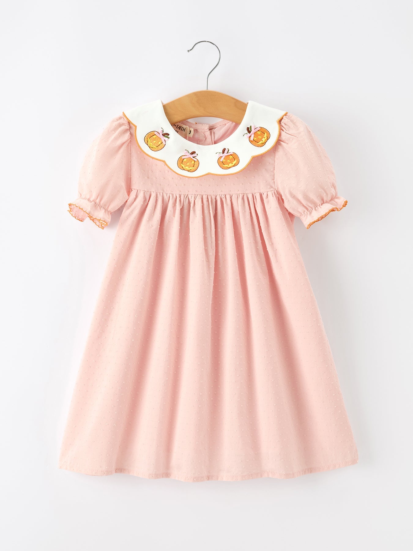 Halloween Pumpkin Applique Girls Puff Sleeve Dress