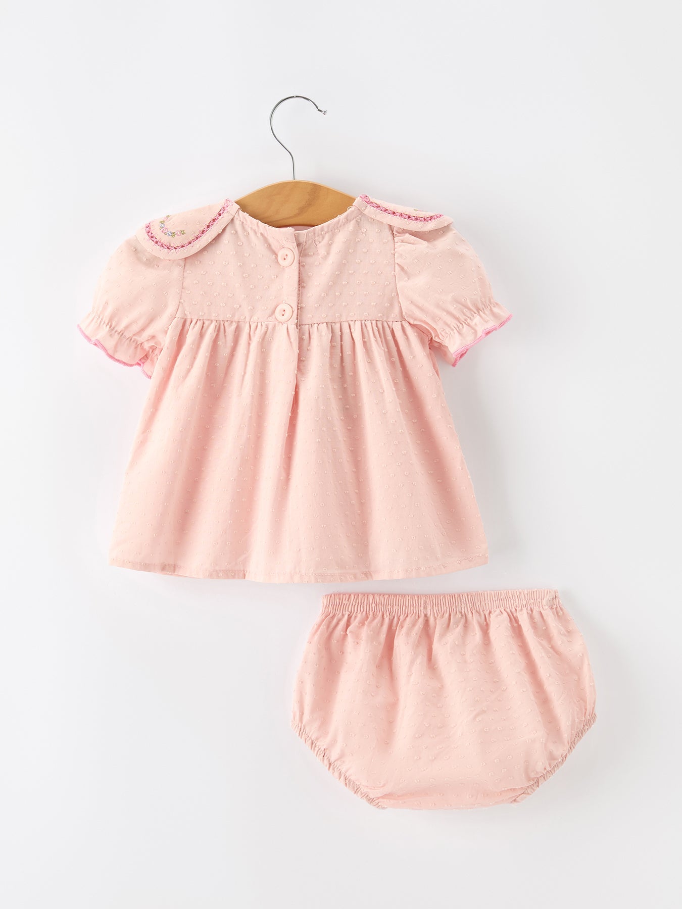 Fall Baby Girl Pink Peter Pan Collar Embroidered Bloomer Set