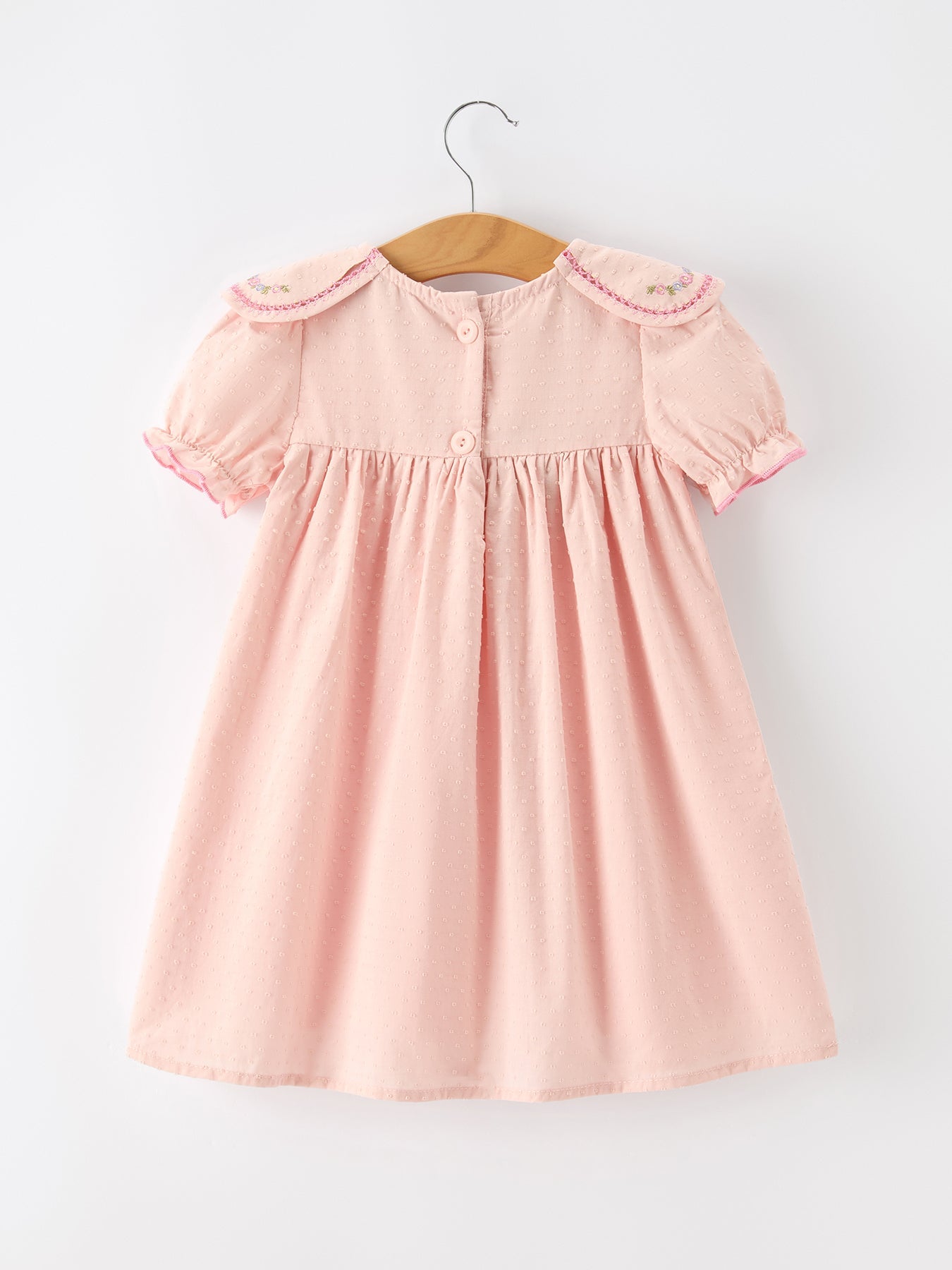 Fall Baby Girl Pink Floral Embroidered Peter Pan Collar Dress