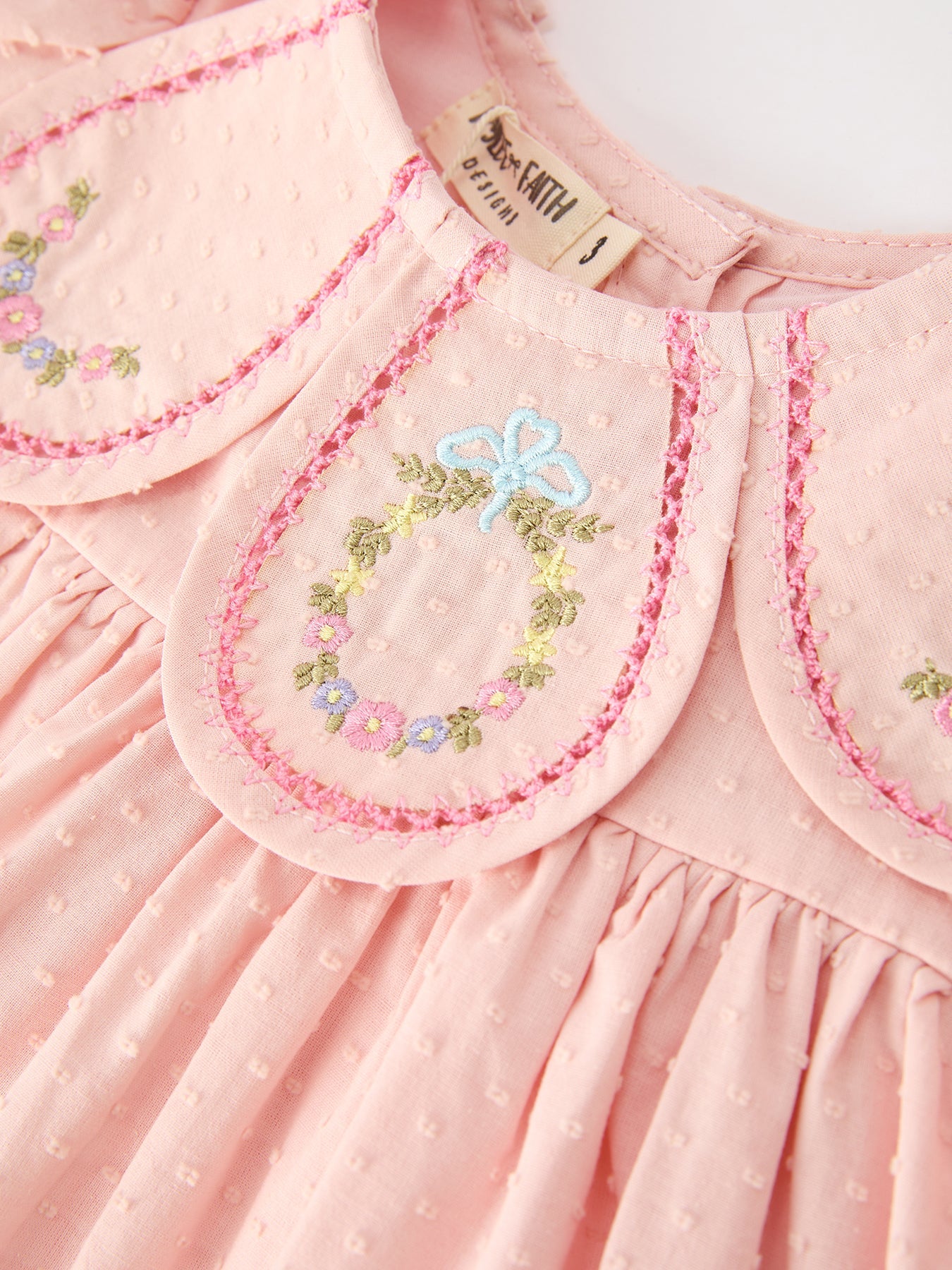 Fall Baby Girl Pink Floral Embroidered Peter Pan Collar Dress