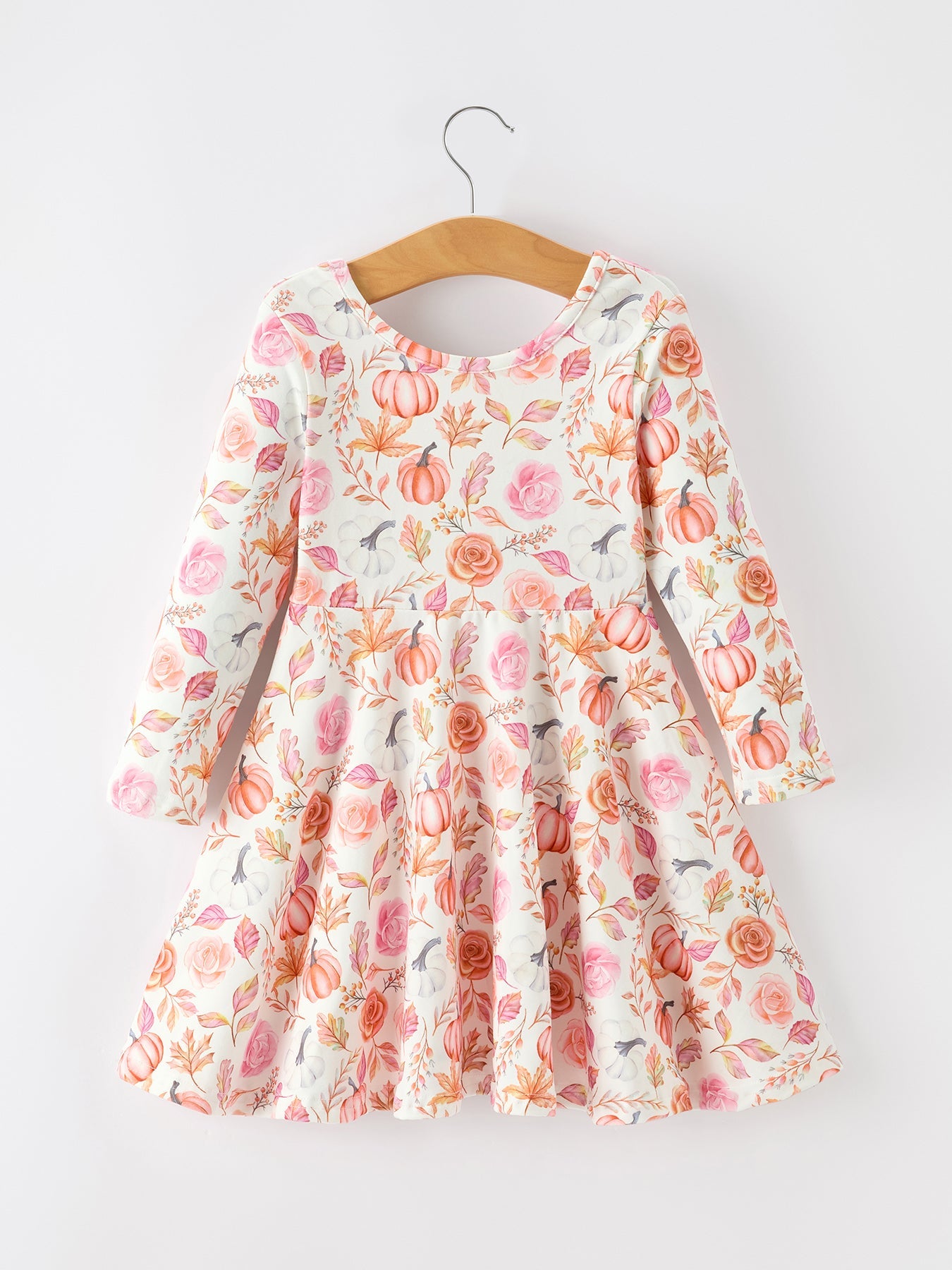Thanksgiving Pumpkin Floral Girls Twirl Dress