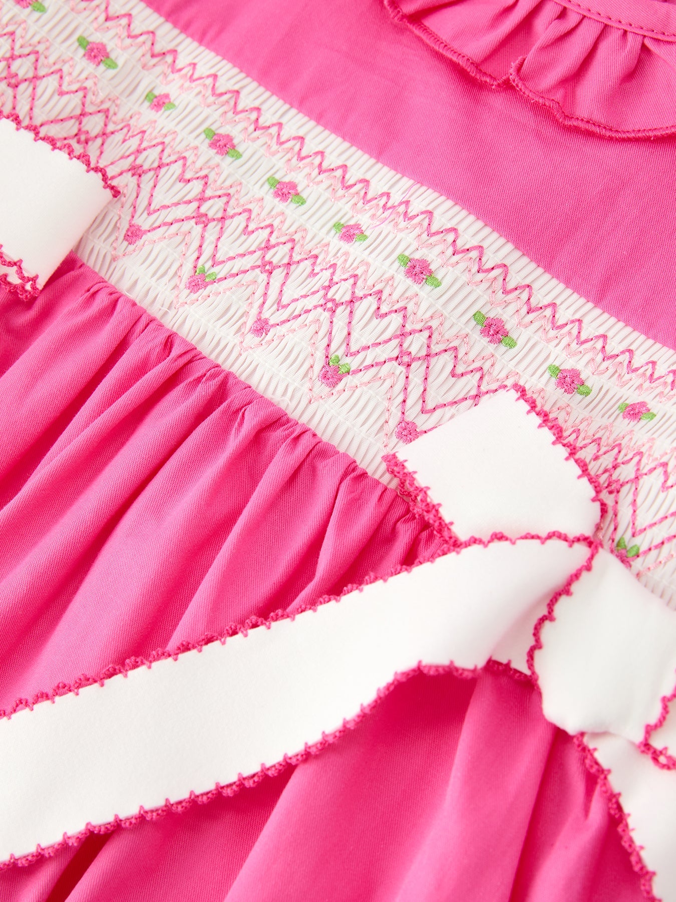 Fall Girl Hot Pink Ruffle Smocked Embroidery Dress