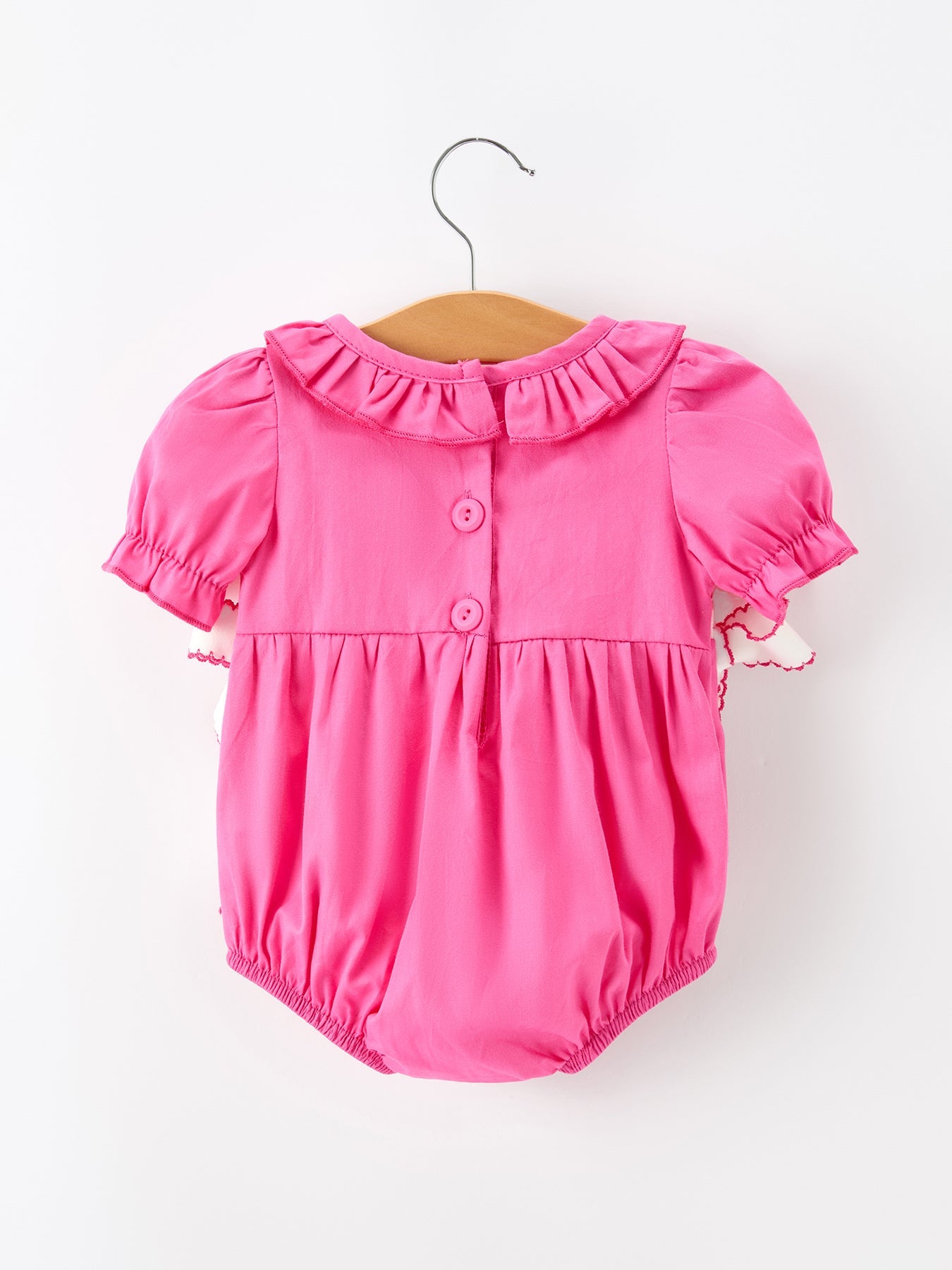 Fall Baby Girl Hot Pink Ruffle Smocked Embroidery Romper
