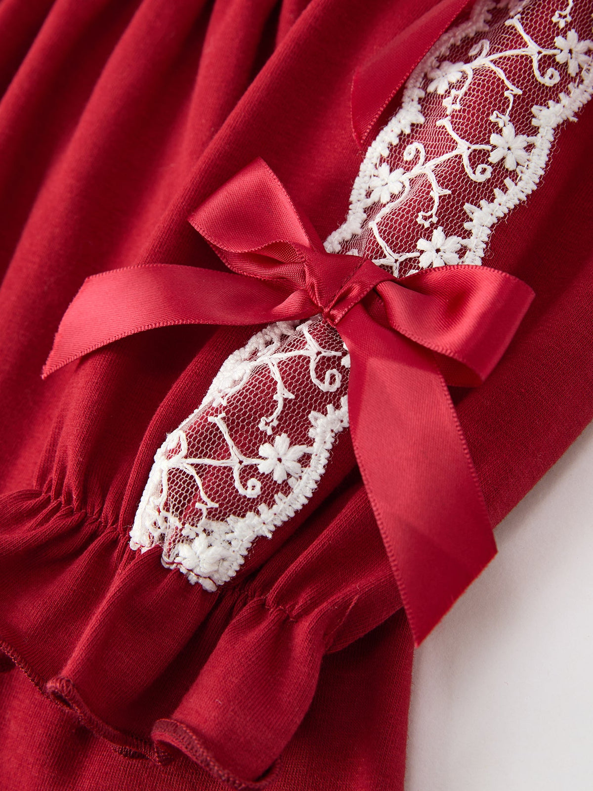 Christmas Girls Red Lace Bow Ruffle Dress