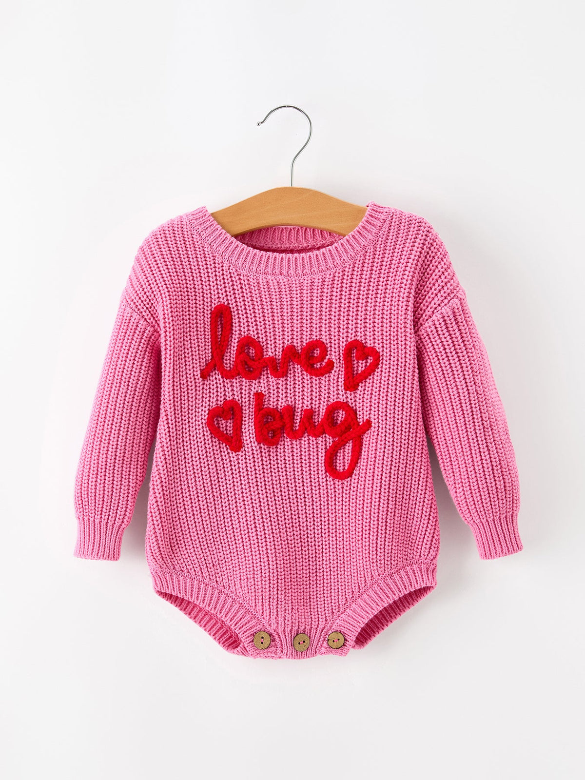 Girls Valentine's Day Pink Love Heart Knit Long Sleeve Romper