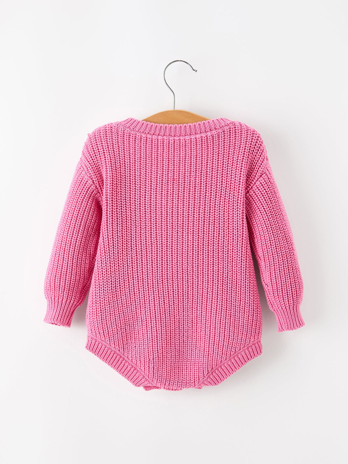 Girls Valentine's Day Pink Love Heart Knit Long Sleeve Romper