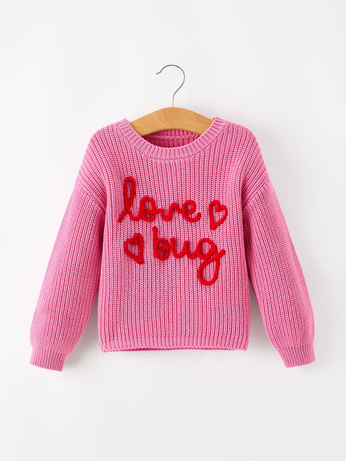 Valentine Girls Pink Heart Script Embroidered Knit Sweater