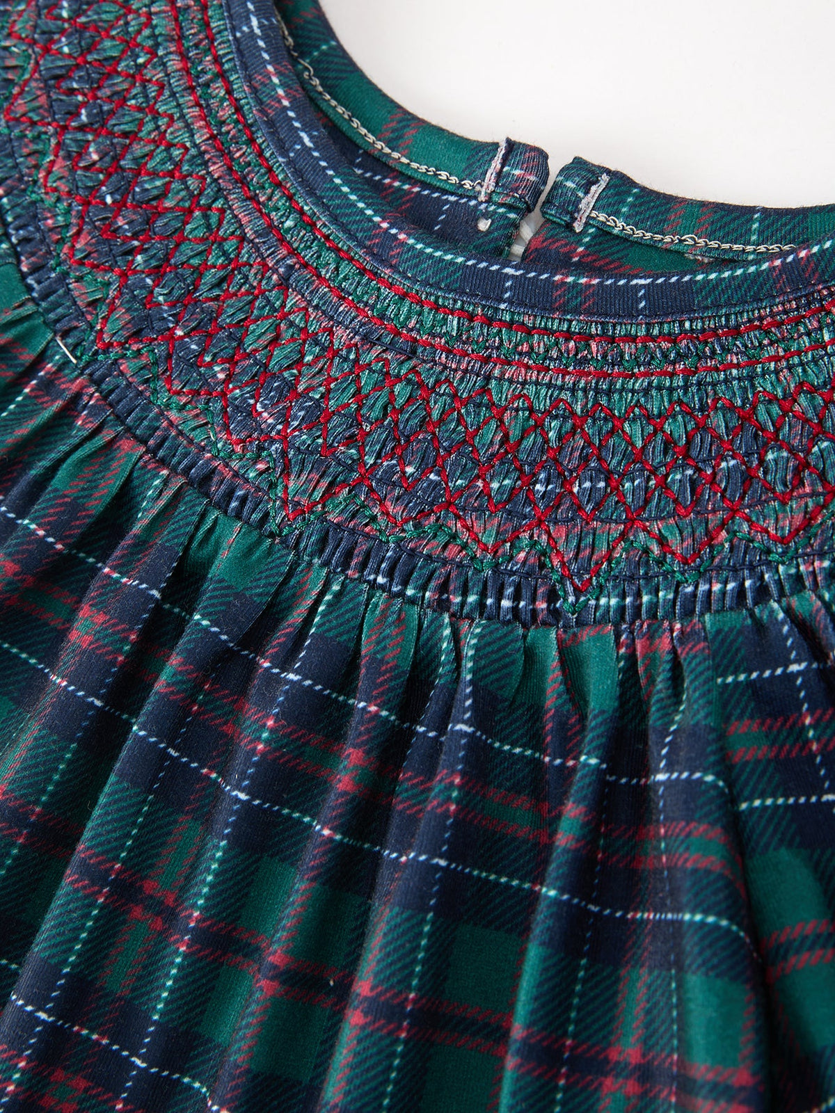 Christmas Girls Plaid Smocked Dres Puff Sleeves