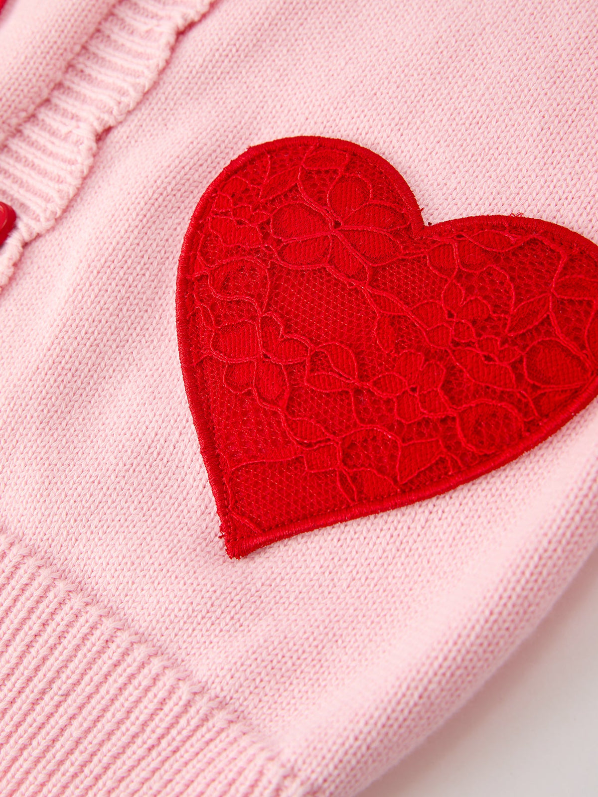 Girls Valentine's Day Pink Heart Lace Knit Cardigan