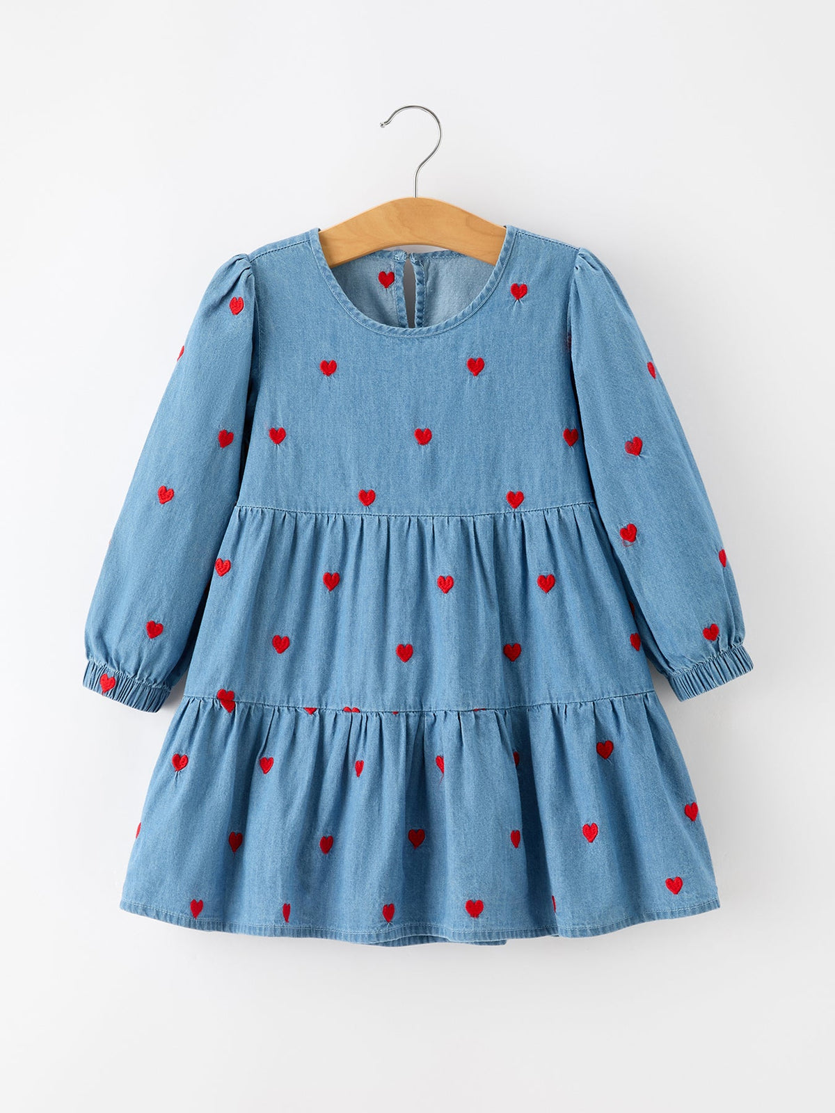 Valentine Girls Heart Embroidered Denim Dress