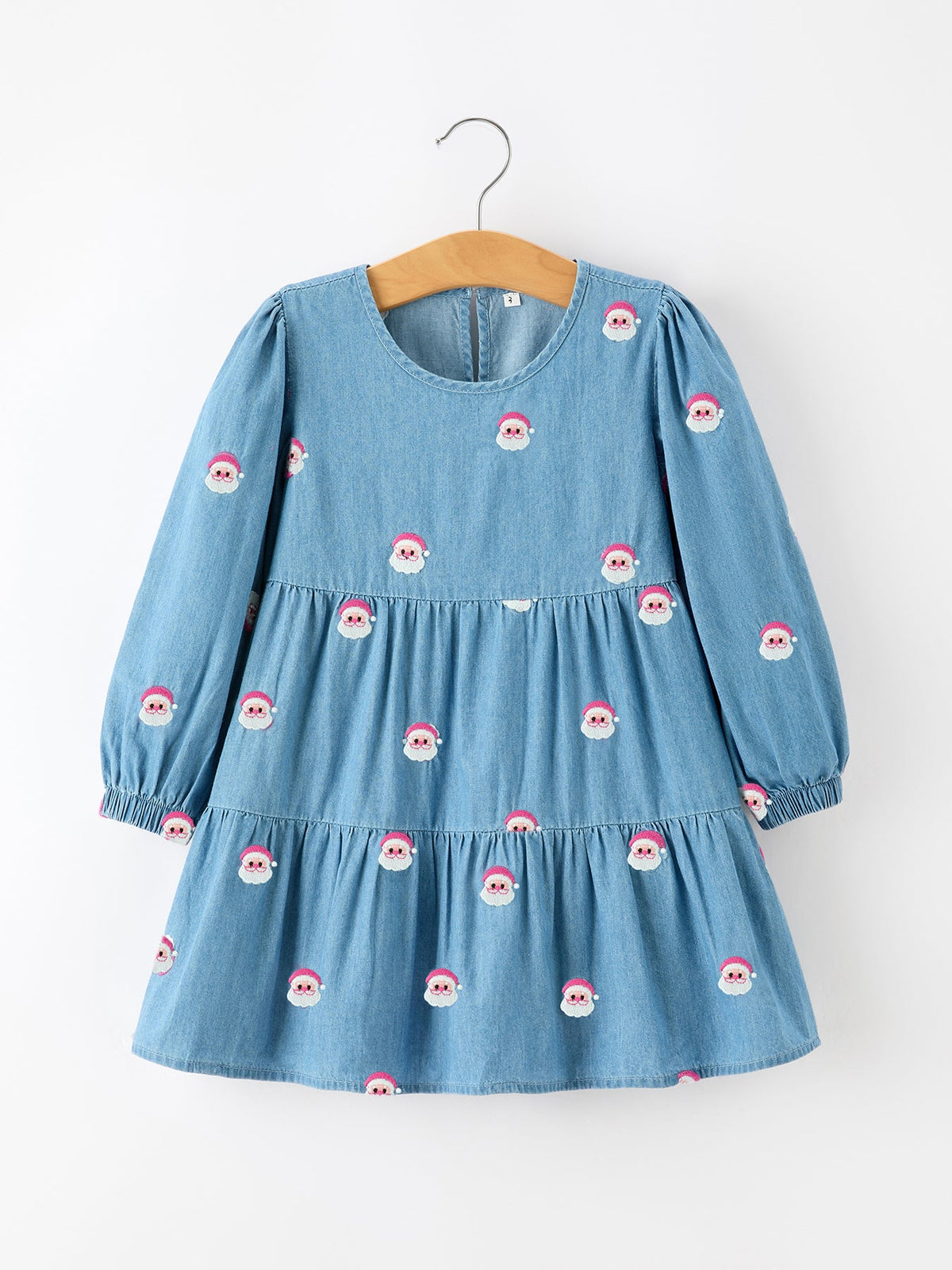 Christmas Santa Embroidered Girls Denim Dress