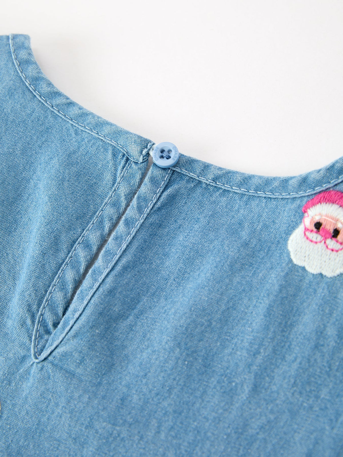 Christmas Santa Embroidered Girls Denim Dress