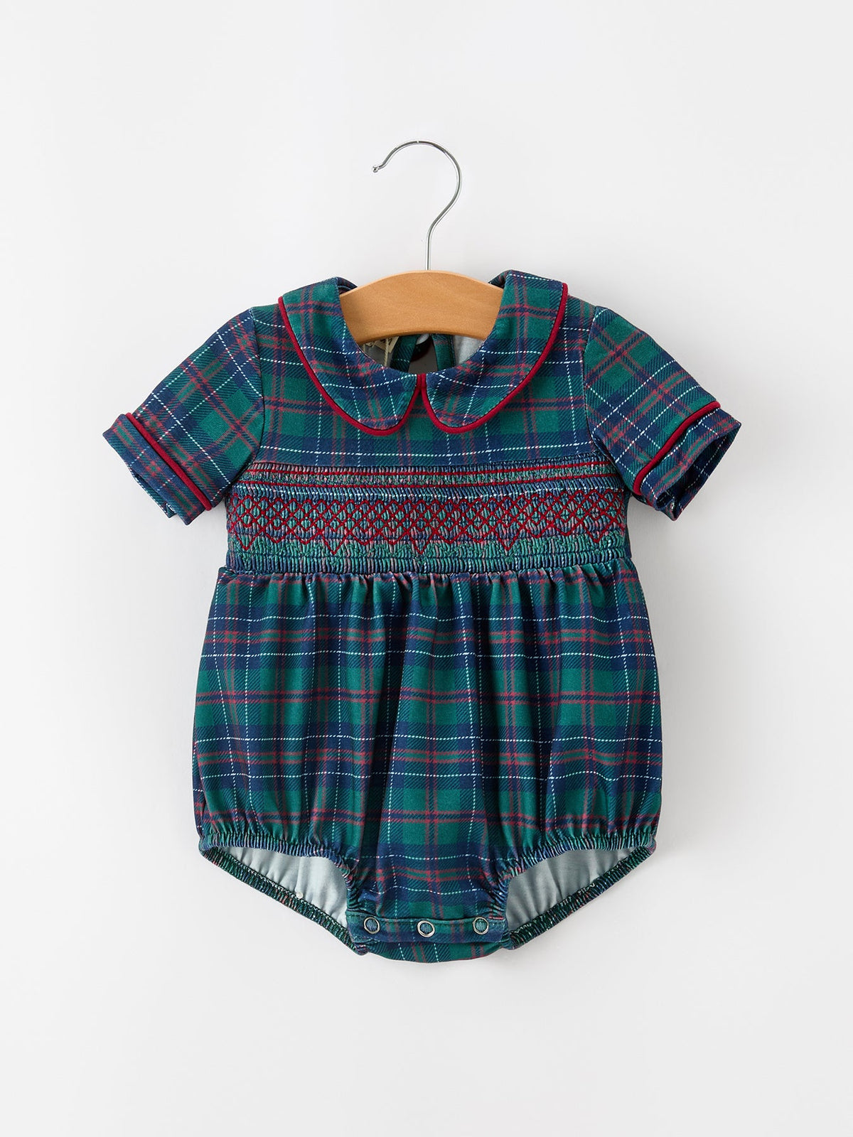 Christmas Baby Boys Plaid Smocked Peter Pan Collar Bubble Romper