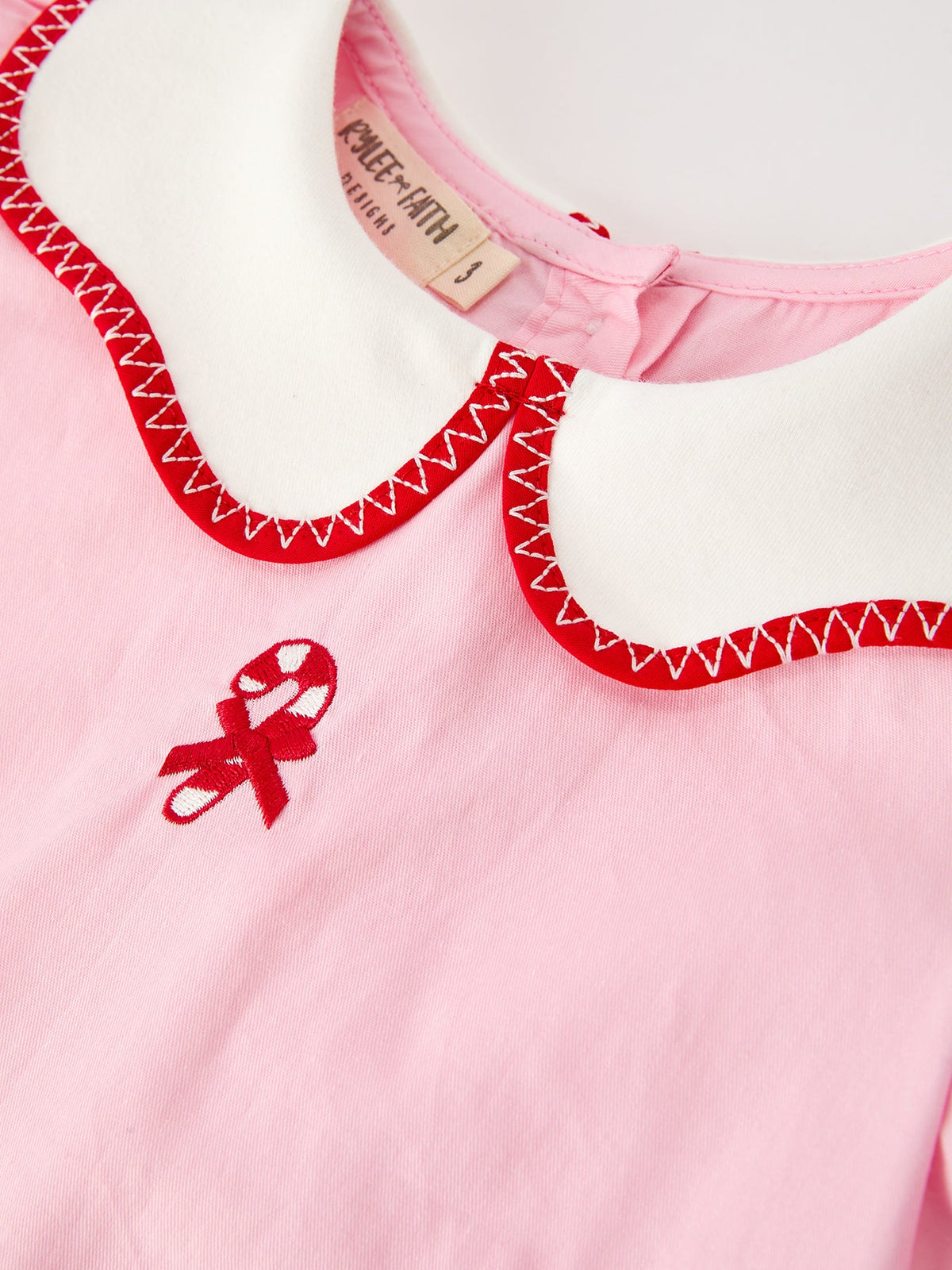 Christmas Girls Pink Candy Cane Embroidered Peter Pan Collar Dress