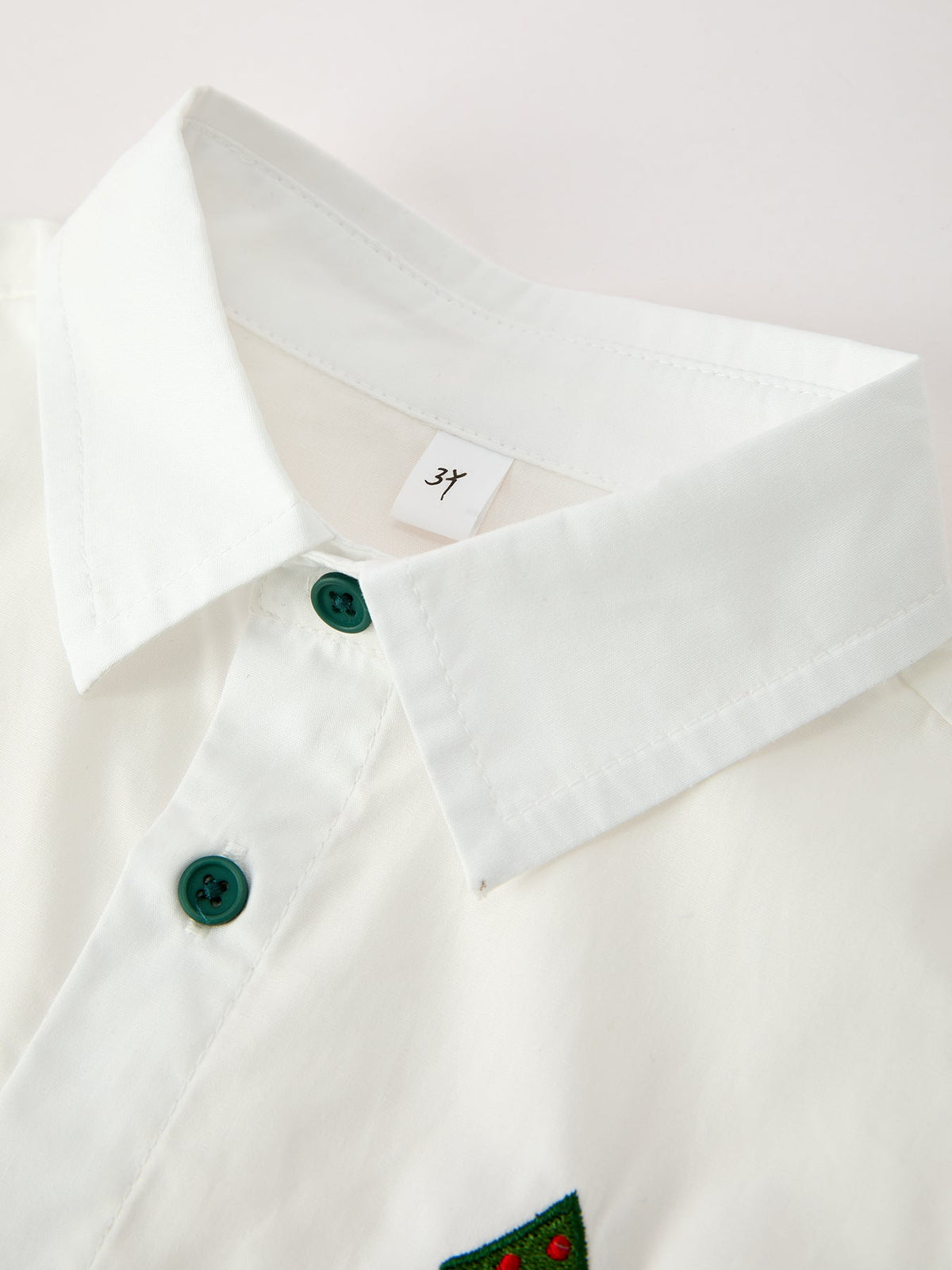 Boys Christmas Tree Embroidered White Short Sleeve Button Down Shirt