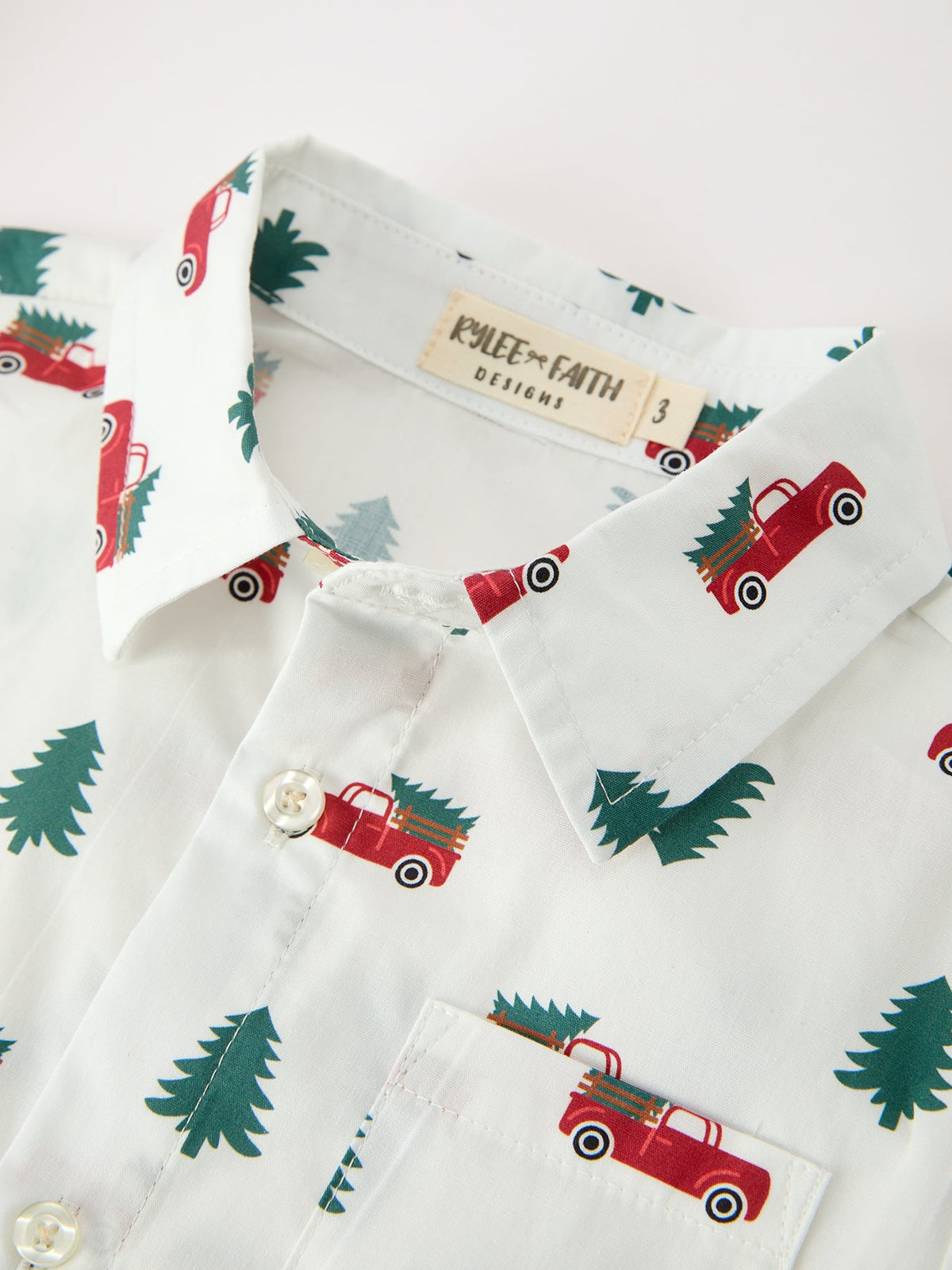 Christmas Boys Christmas Tree Truck Print Shirt & Red Suspender Pants Set
