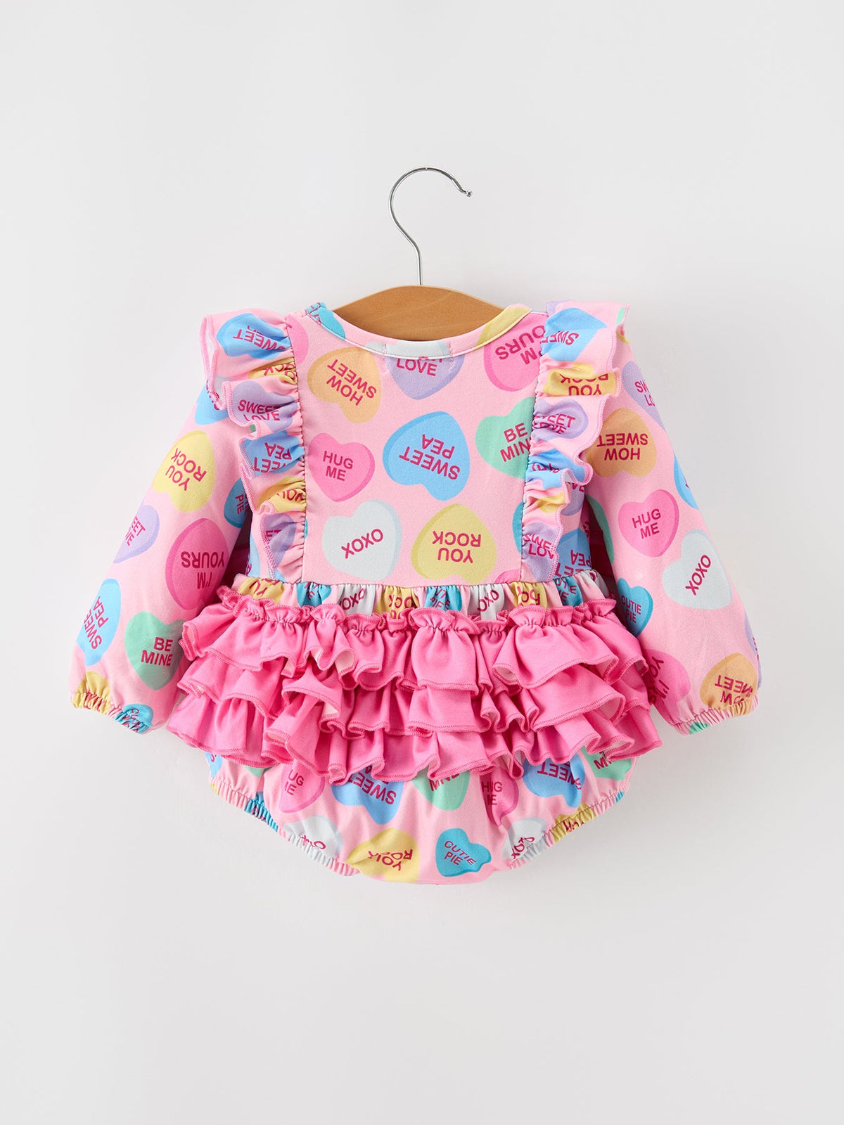 Valentine’s Day Girls Conversation Heart Print Bow Romper
