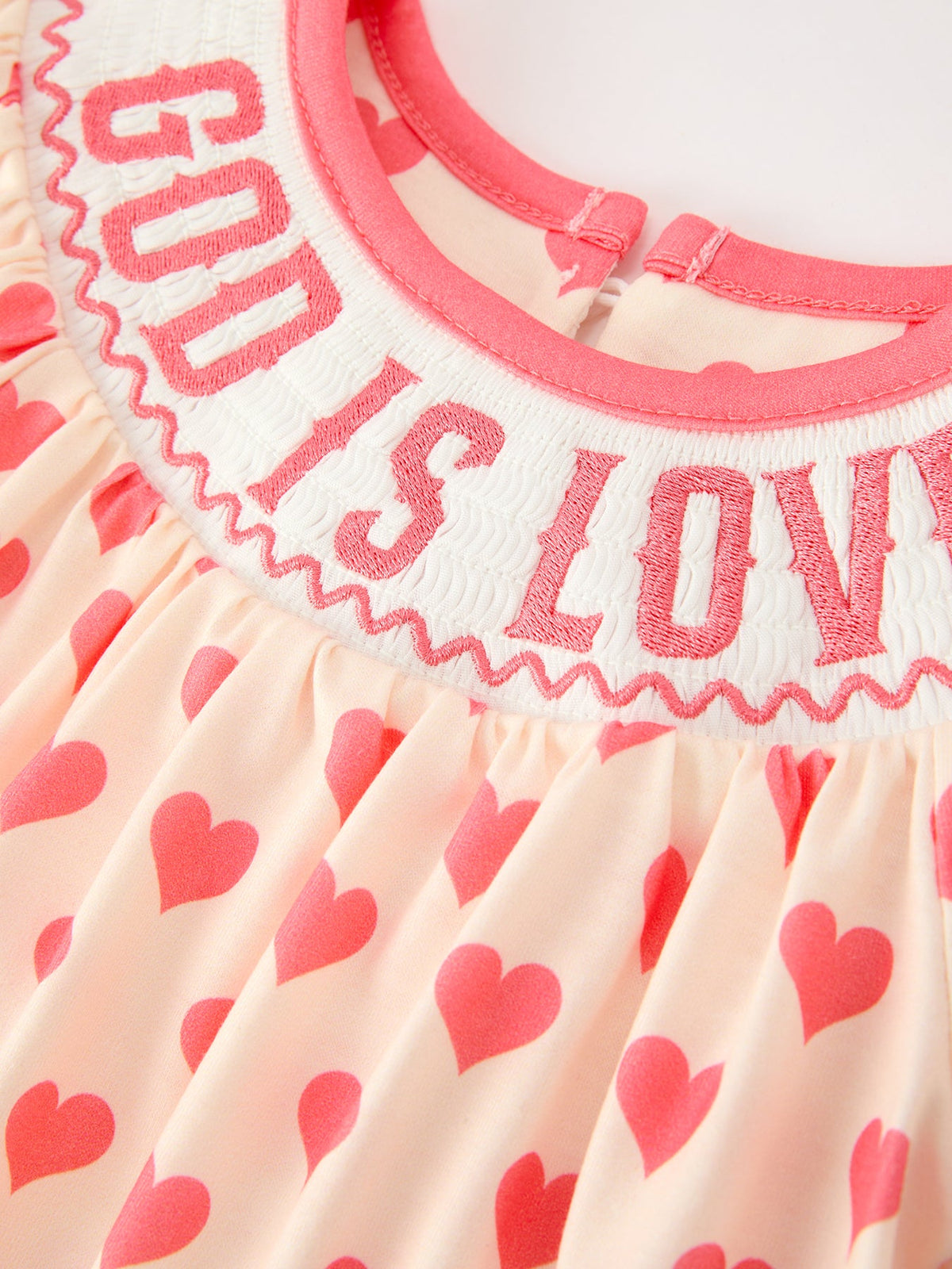 Baby Girls Valentine's Day God Is Love Embroidered Bubble Romper