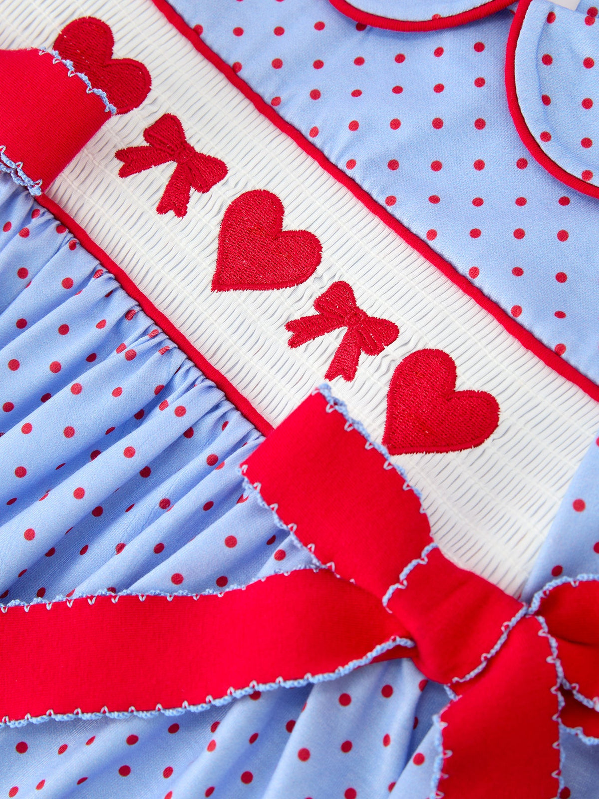 Girls Valentine's Day Blue Heart & Bow Smocked Dress