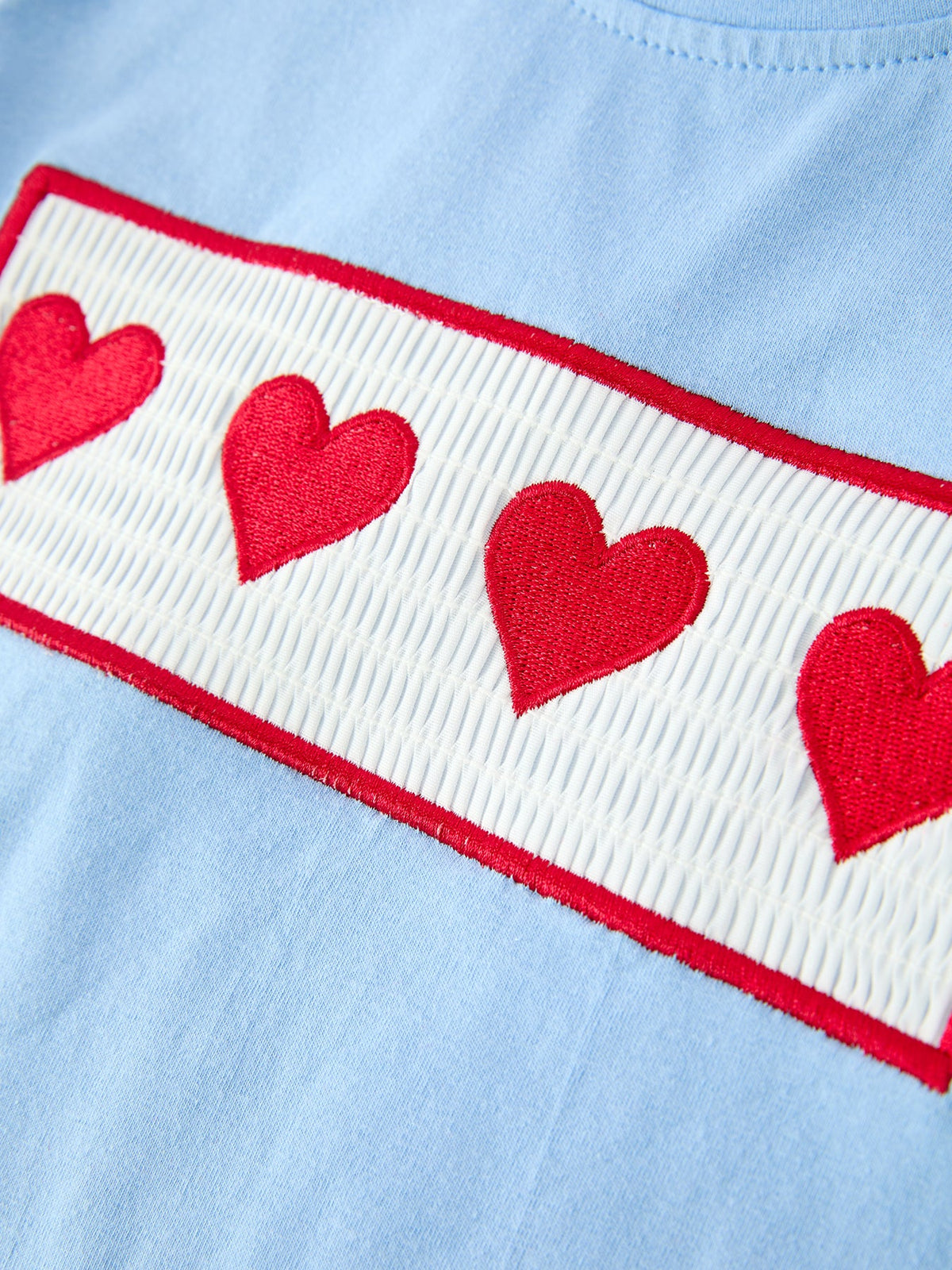 Boys Valentine's Day Blue Smocked Heart T-Shirt & Red Plaid Pants Set
