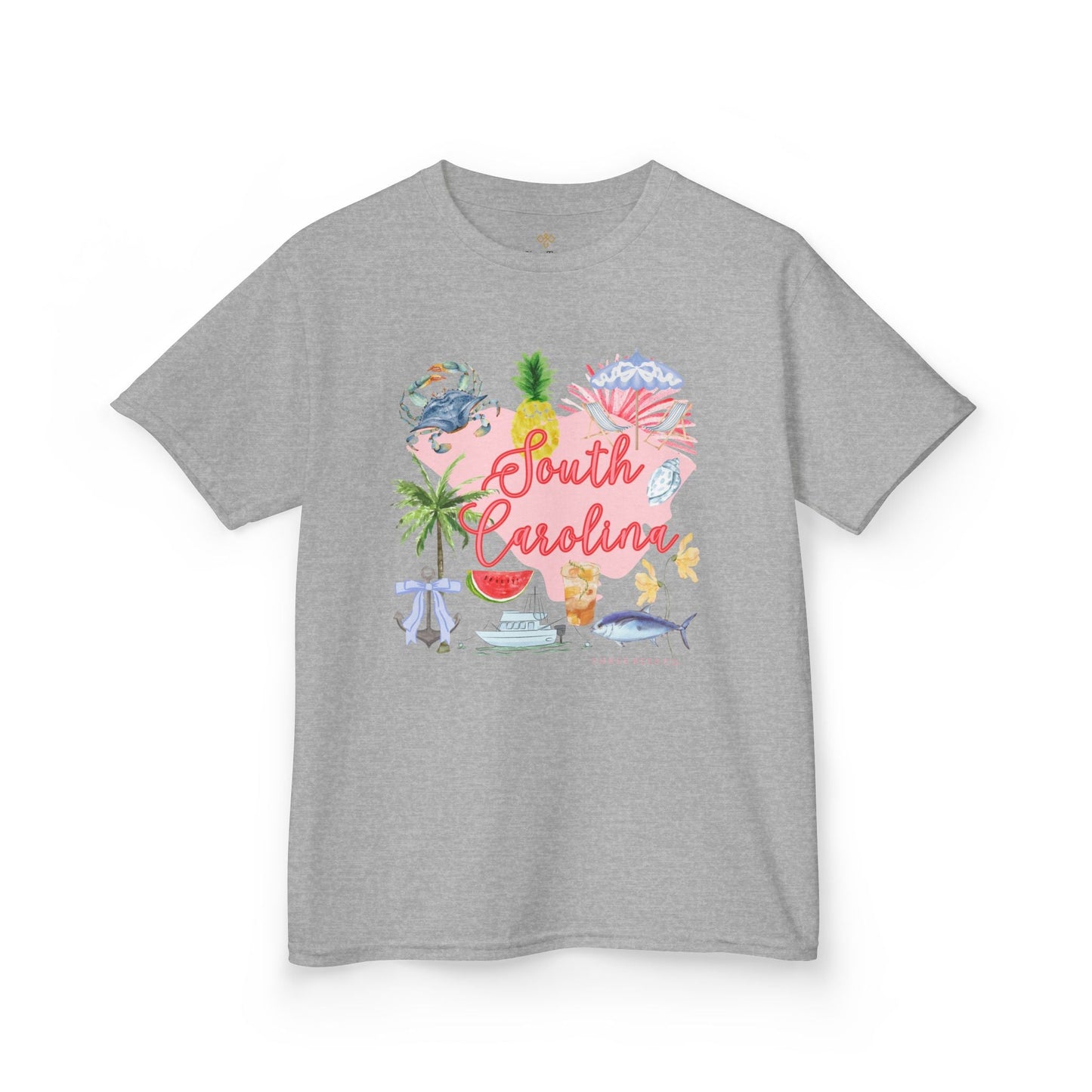 Bee Southern South Carolina Floral Girls Short Sleeve Heavy Cotton Gildan Youth Hive Tee