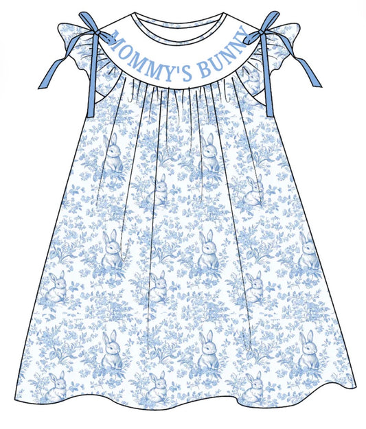 PO- EASTER BUNNY TOILE SMOCKED DRESS