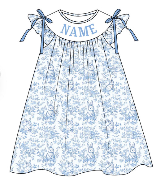 PO- CUSTOM EASTER BUNNY TOILE SMOCKED DRESS