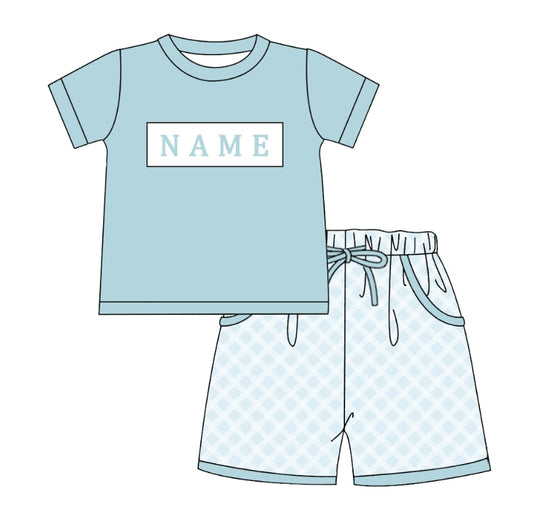 PO- CUSTOM Blue Blossom Toile Boys Shorts Set